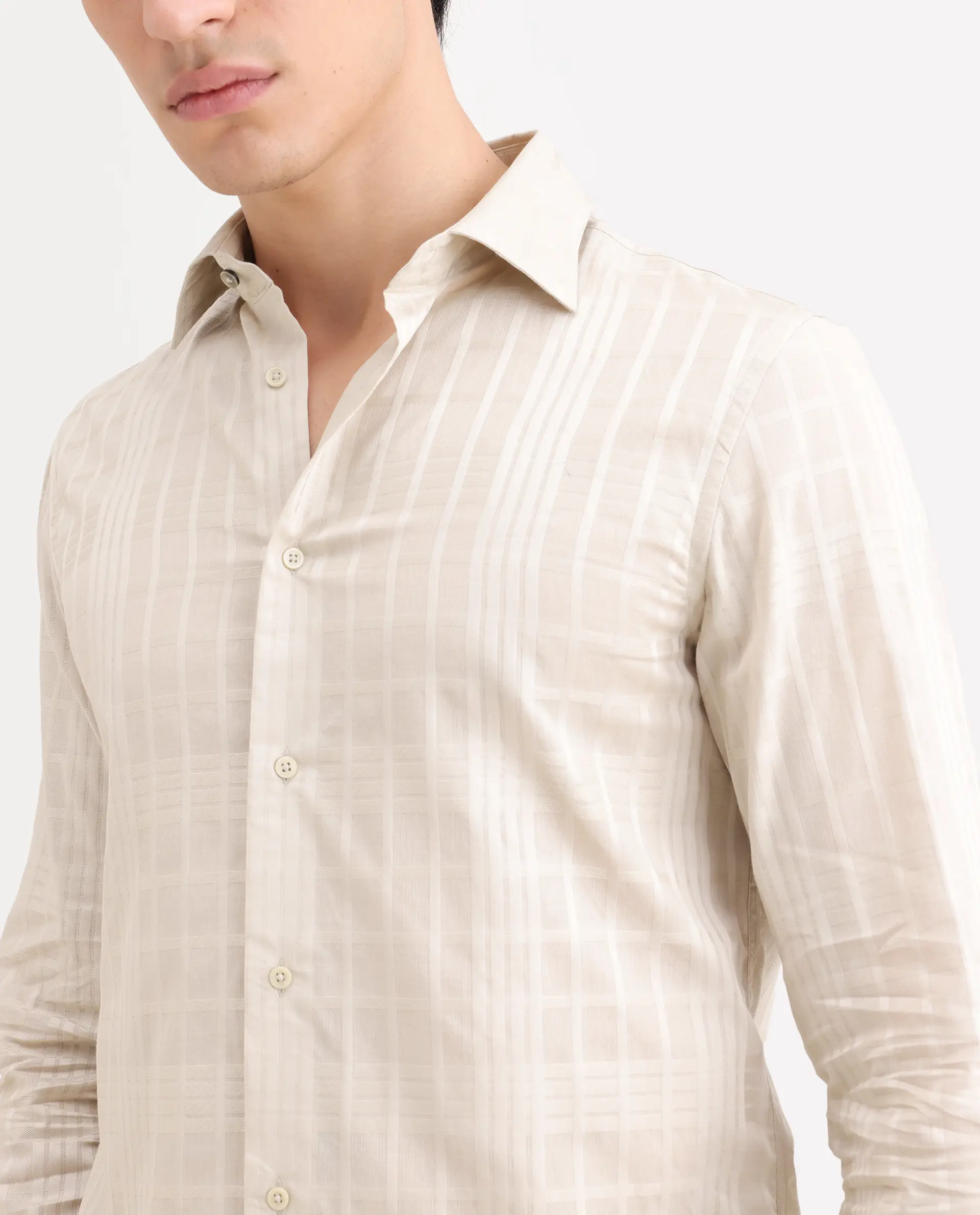 Rare Rabbit Men's Ford Beige Cotton Fabric Full Sleeve Spread Collar Regular Fit Checked Shirt - Image 3