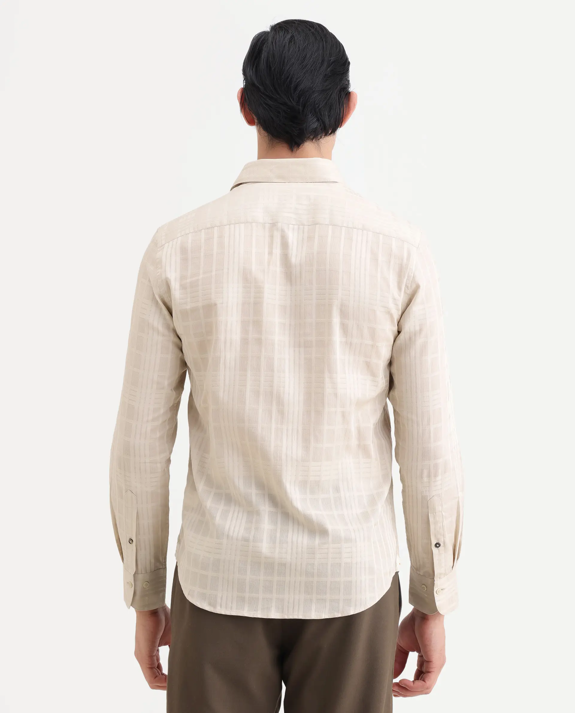 Rare Rabbit Men's Ford Beige Cotton Fabric Full Sleeve Spread Collar Regular Fit Checked Shirt - Image 7