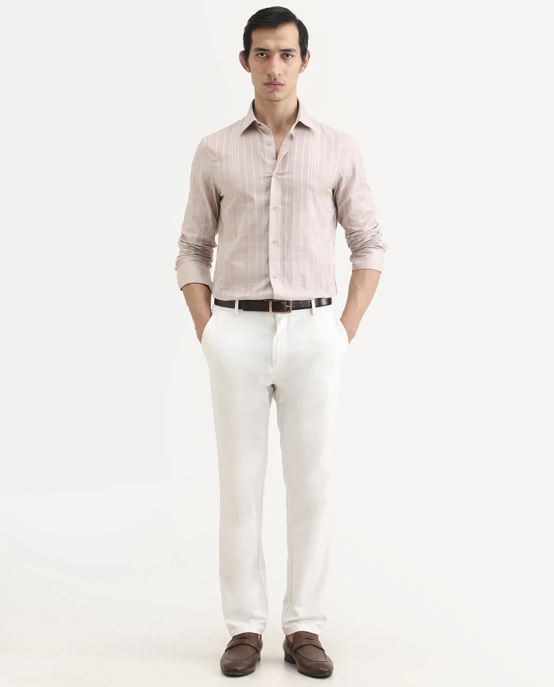 Rare Rabbit Men's Ford Dusky Pink Cotton Fabric Full Sleeve Spread Collar Regular Fit Checked Shirt - Image 2