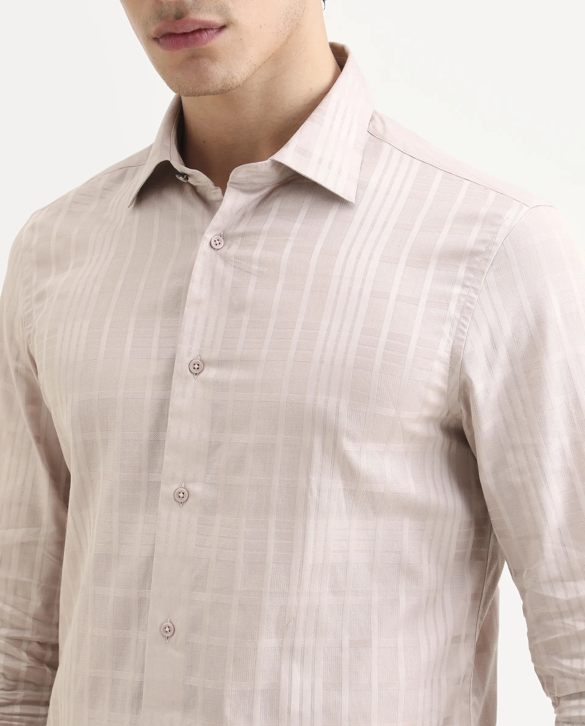 Rare Rabbit Men's Ford Dusky Pink Cotton Fabric Full Sleeve Spread Collar Regular Fit Checked Shirt - Image 3