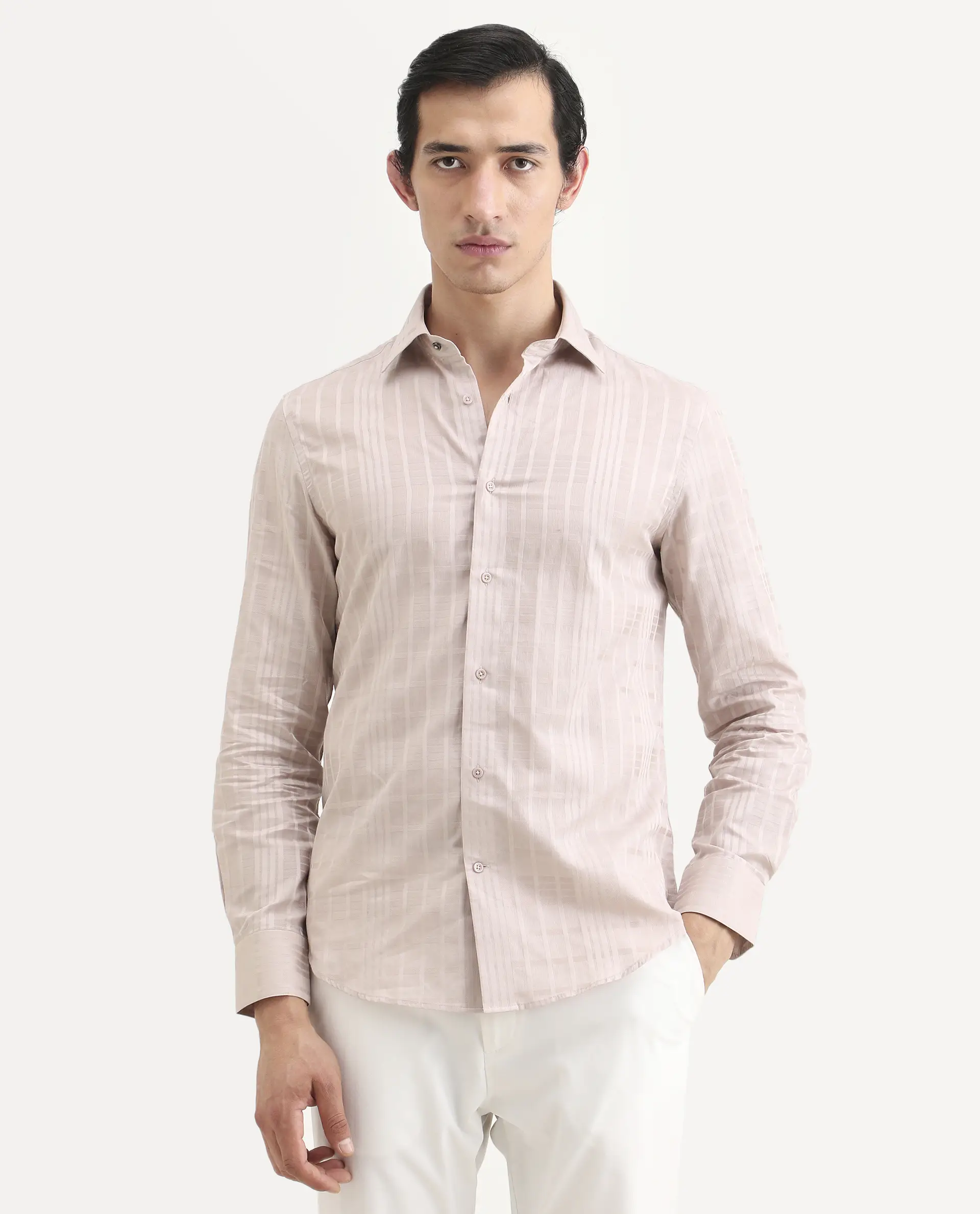 Rare Rabbit Men's Ford Dusky Pink Cotton Fabric Full Sleeve Spread Collar Regular Fit Checked Shirt - Image 5