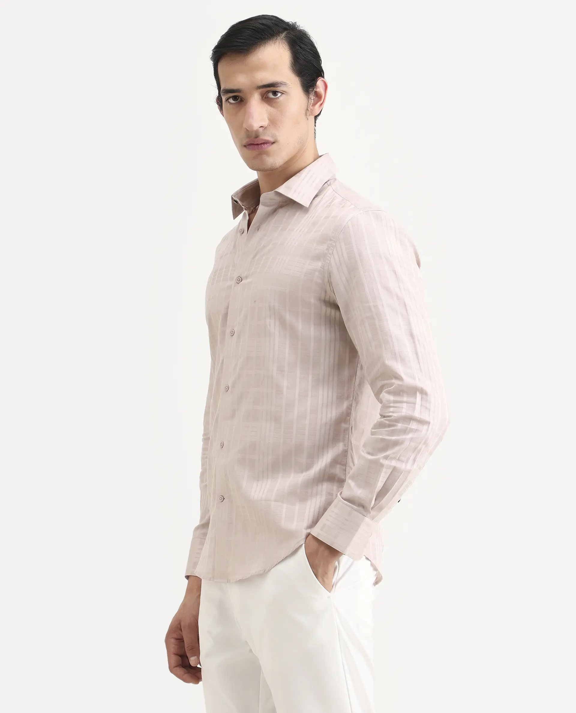 Rare Rabbit Men's Ford Dusky Pink Cotton Fabric Full Sleeve Spread Collar Regular Fit Checked Shirt - Image 6