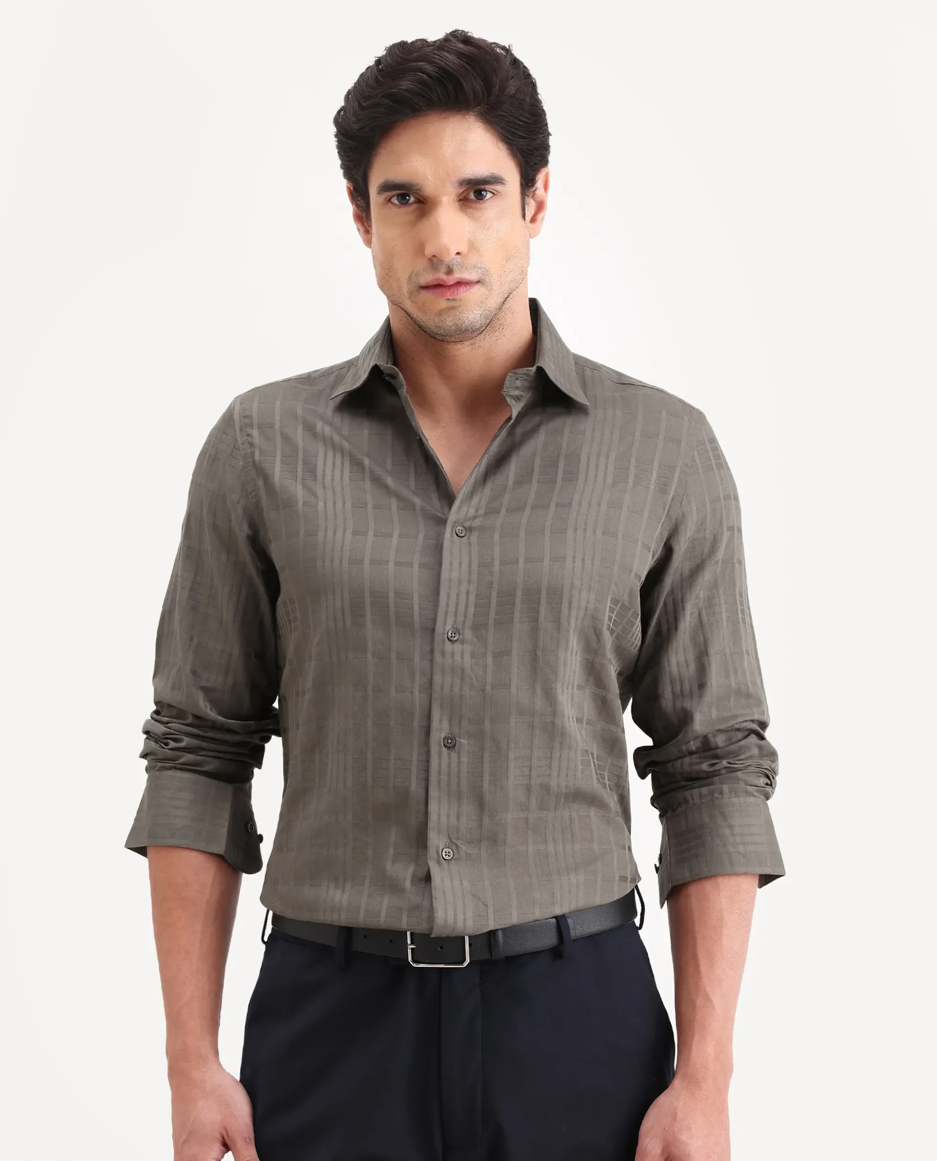 Rare Rabbit Men's Ford Light Brown Cotton Fabric Full Sleeve Spread Collar Regular Fit Checked Shirt - Image 4