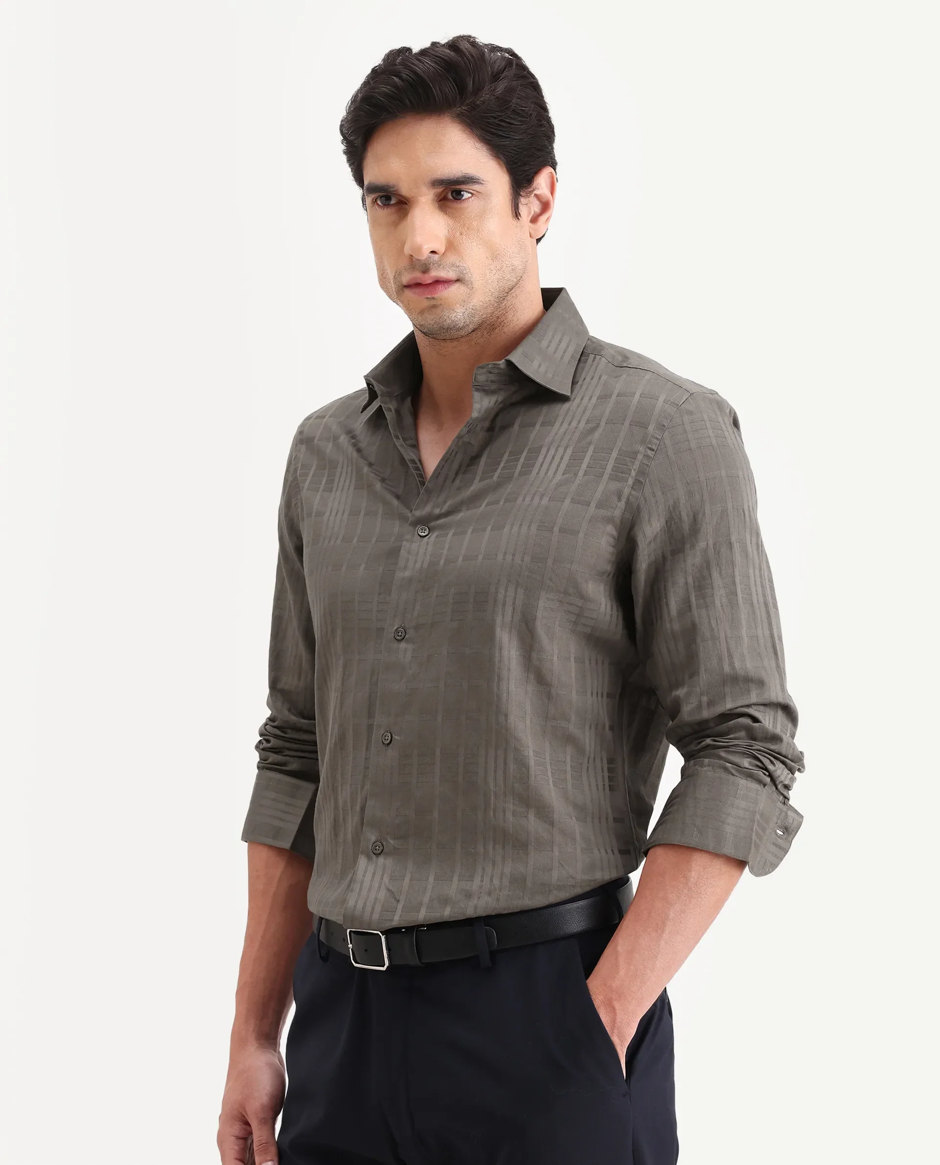 Rare Rabbit Men's Ford Light Brown Cotton Fabric Full Sleeve Spread Collar Regular Fit Checked Shirt - Image 5