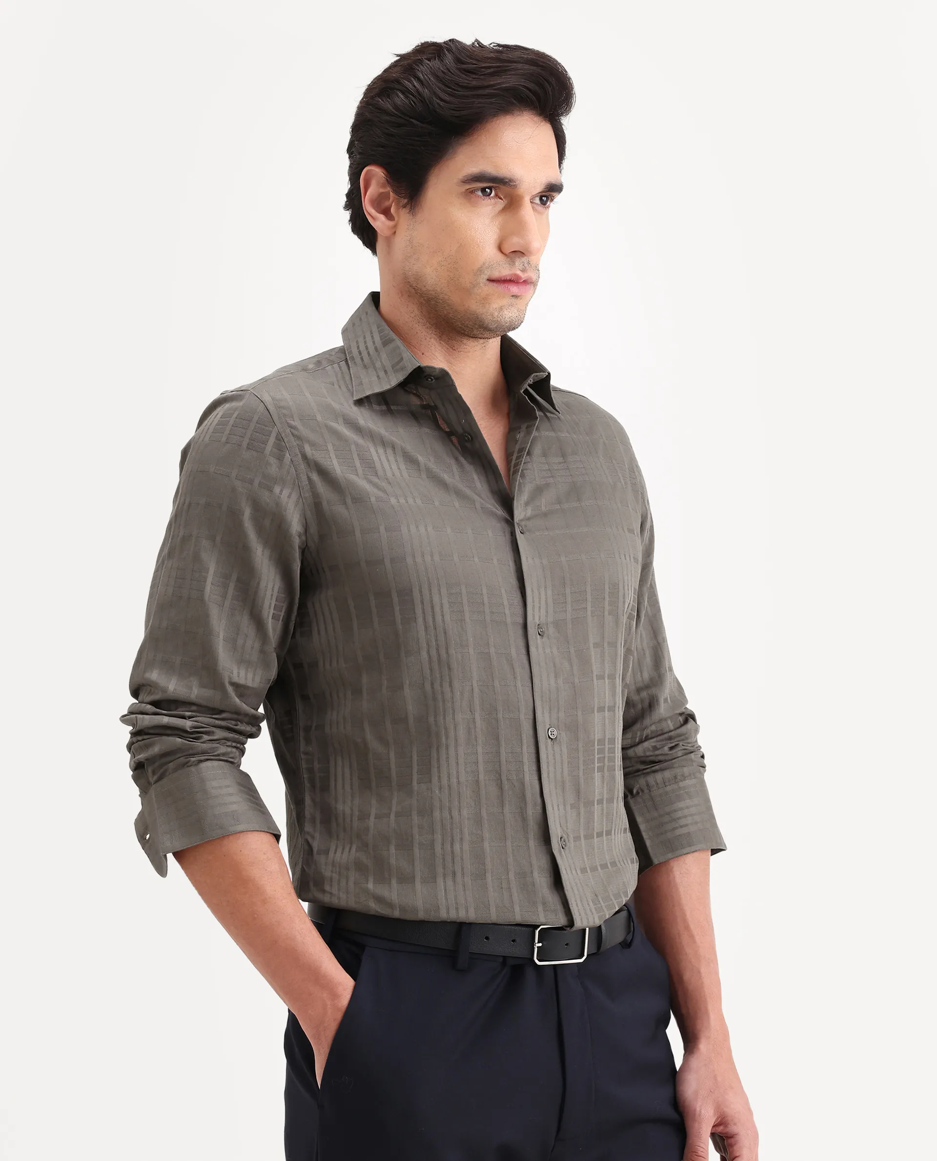 Rare Rabbit Men's Ford Light Brown Cotton Fabric Full Sleeve Spread Collar Regular Fit Checked Shirt - Image 6