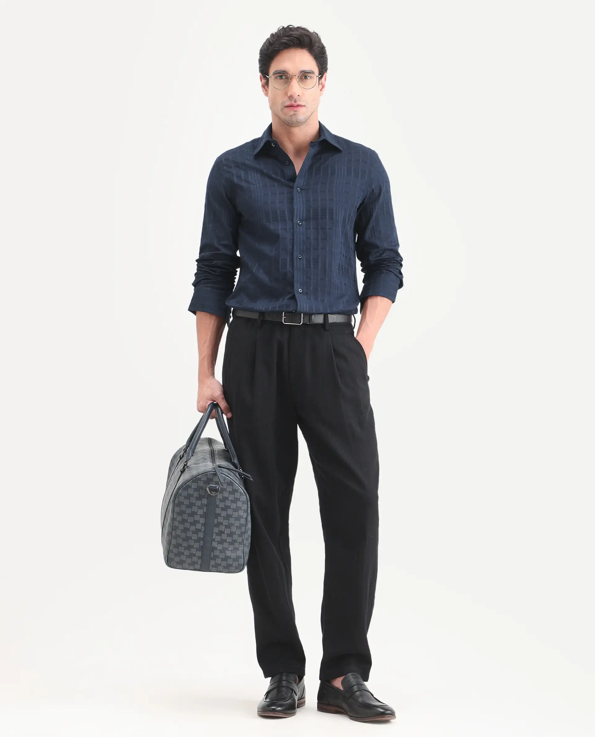 Rare Rabbit Men's Ford Navy Cotton Fabric Full Sleeve Spread Collar Regular Fit Checked Shirt - Image 2