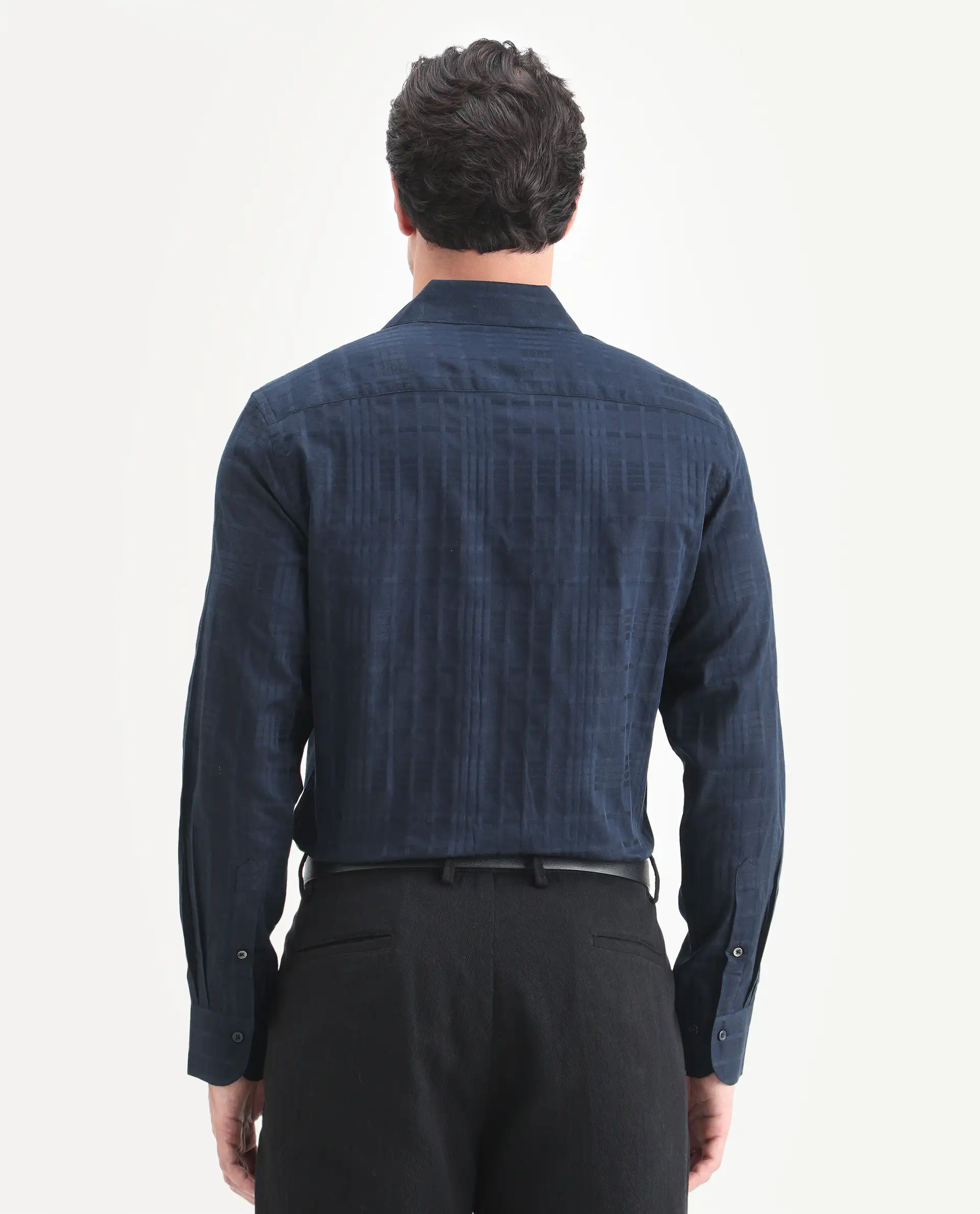 Rare Rabbit Men's Ford Navy Cotton Fabric Full Sleeve Spread Collar Regular Fit Checked Shirt - Image 7