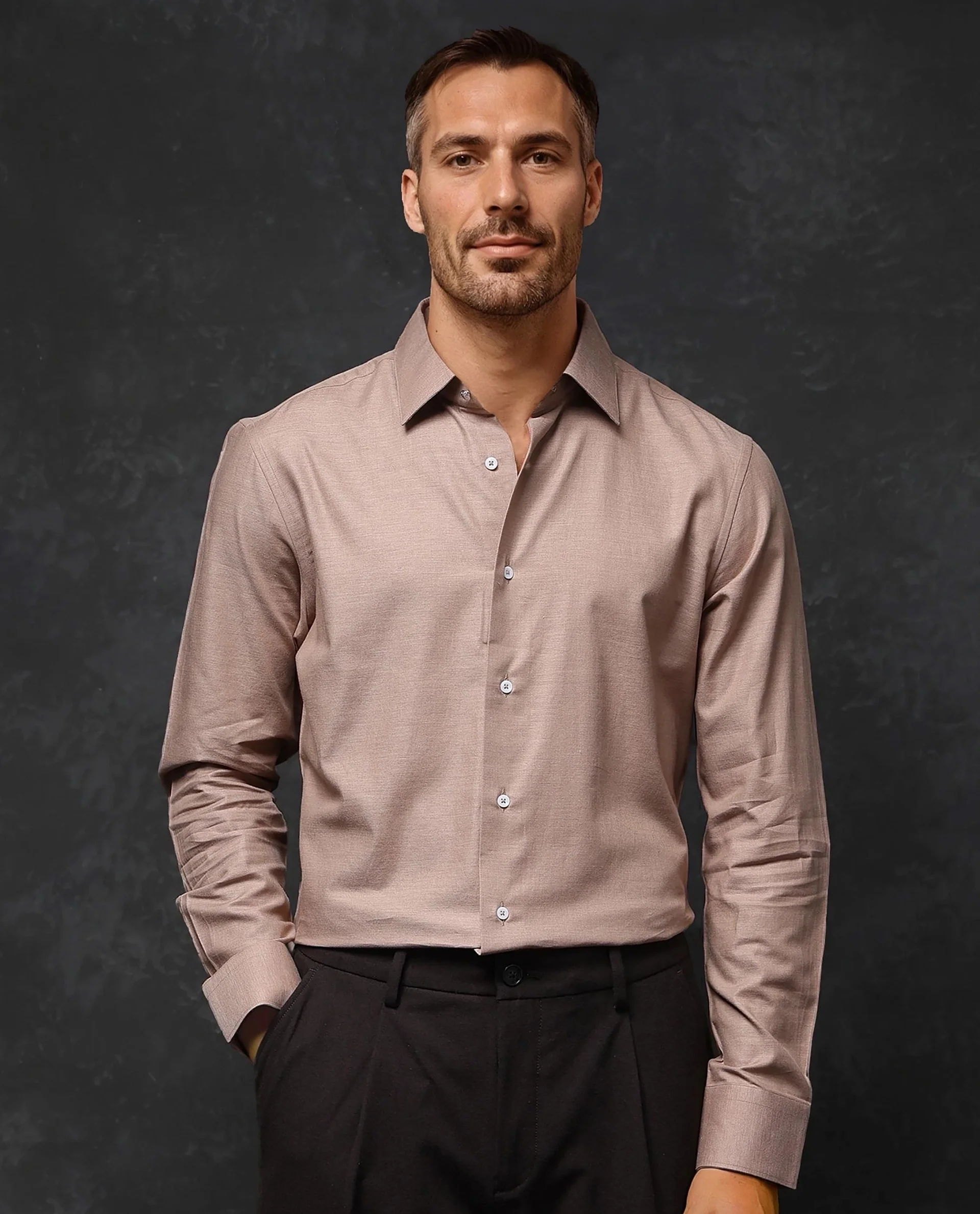 Rare Rabbit Men's Forde Dusky Peach Cotton Plain Regular Fit Full Sleeve Collared Shirt - Image 3