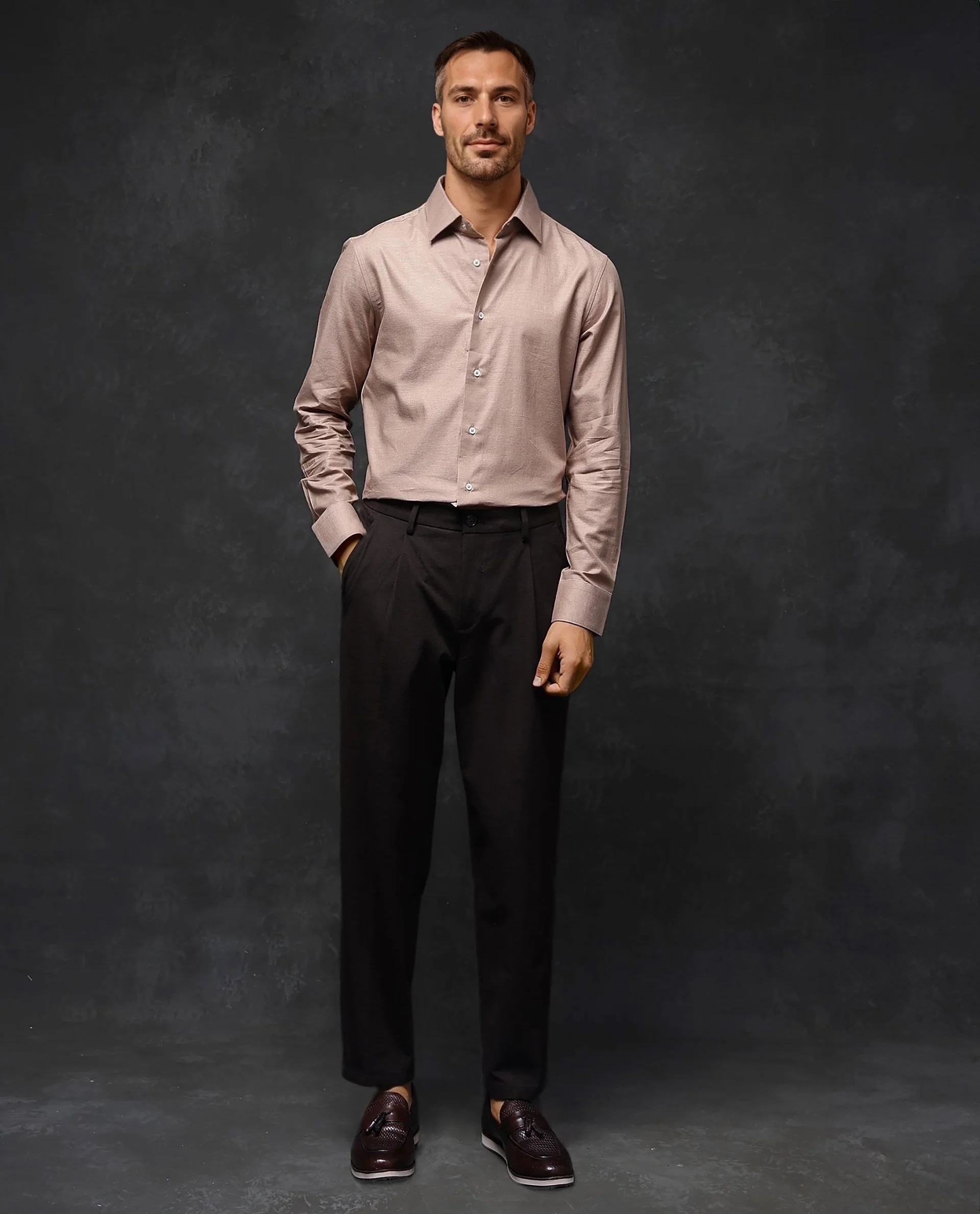 Rare Rabbit Men's Forde Dusky Peach Cotton Plain Regular Fit Full Sleeve Collared Shirt - Image 4