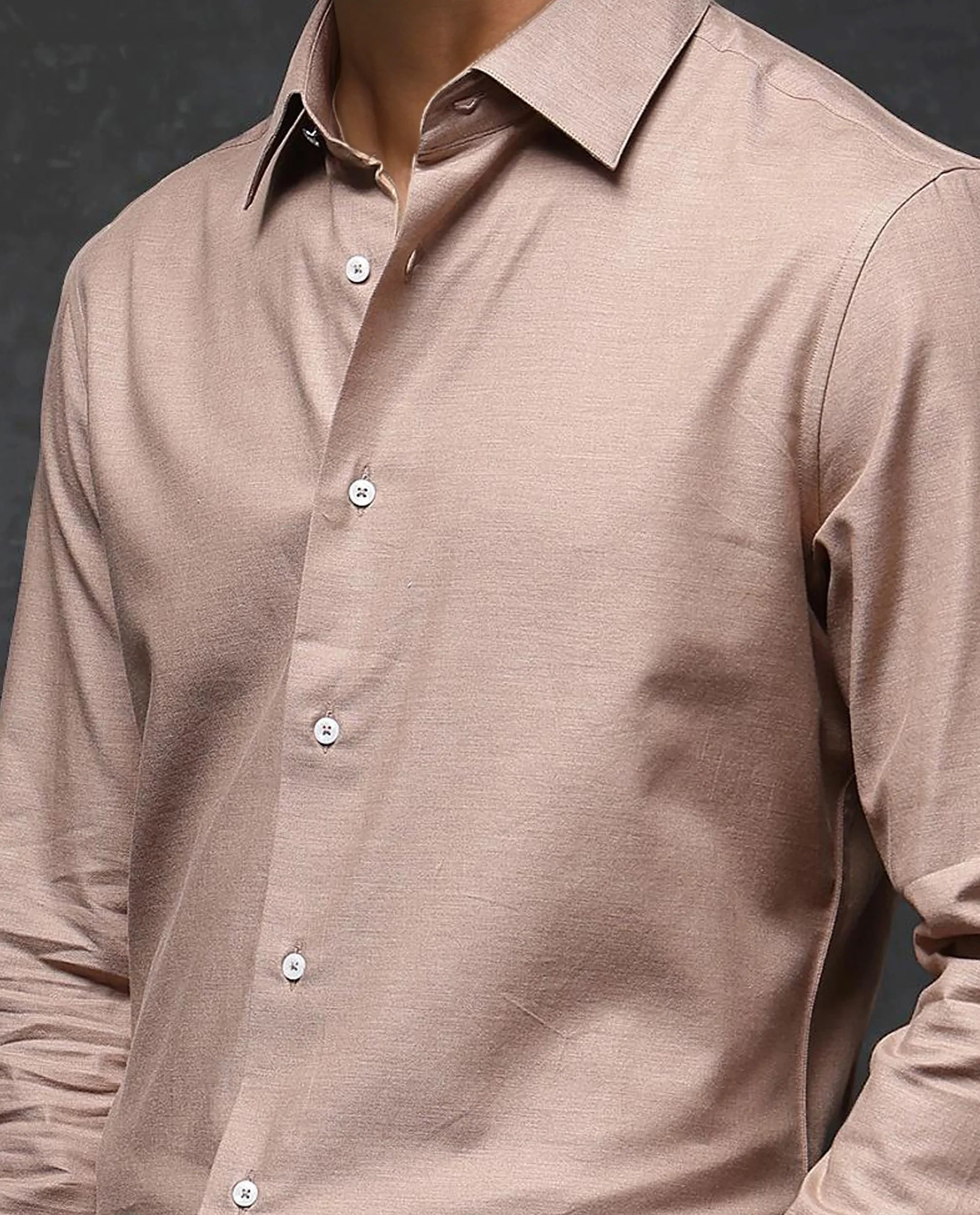 Rare Rabbit Men's Forde Dusky Peach Cotton Plain Regular Fit Full Sleeve Collared Shirt - Image 6