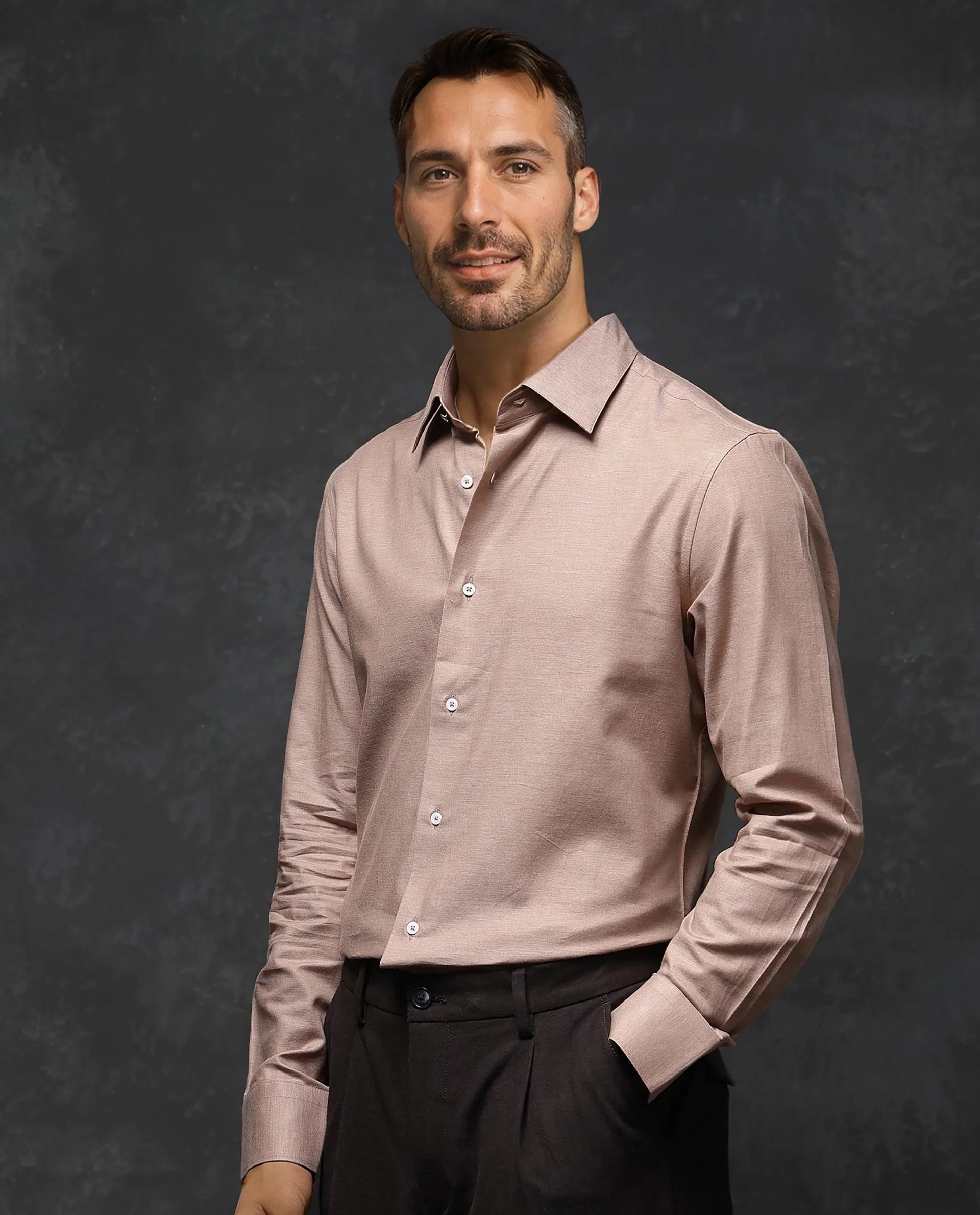 Rare Rabbit Men's Forde Dusky Peach Cotton Plain Regular Fit Full Sleeve Collared Shirt - Image 7