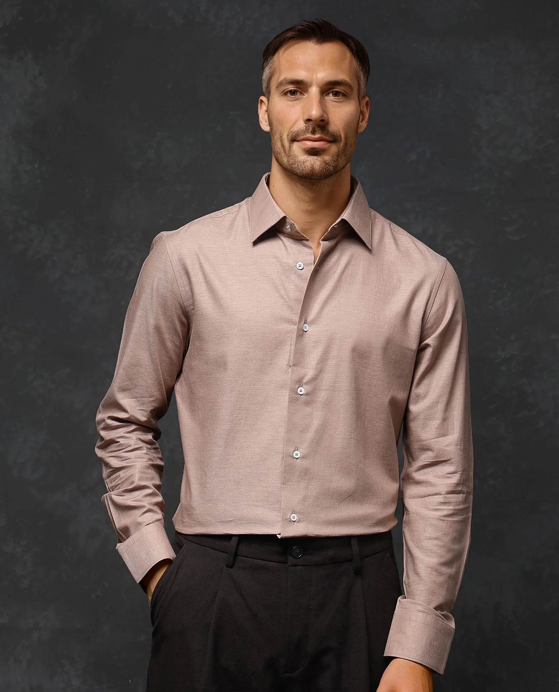 Rare Rabbit Men's Forde Dusky Peach Cotton Plain Regular Fit Full Sleeve Collared Shirt - Image 9