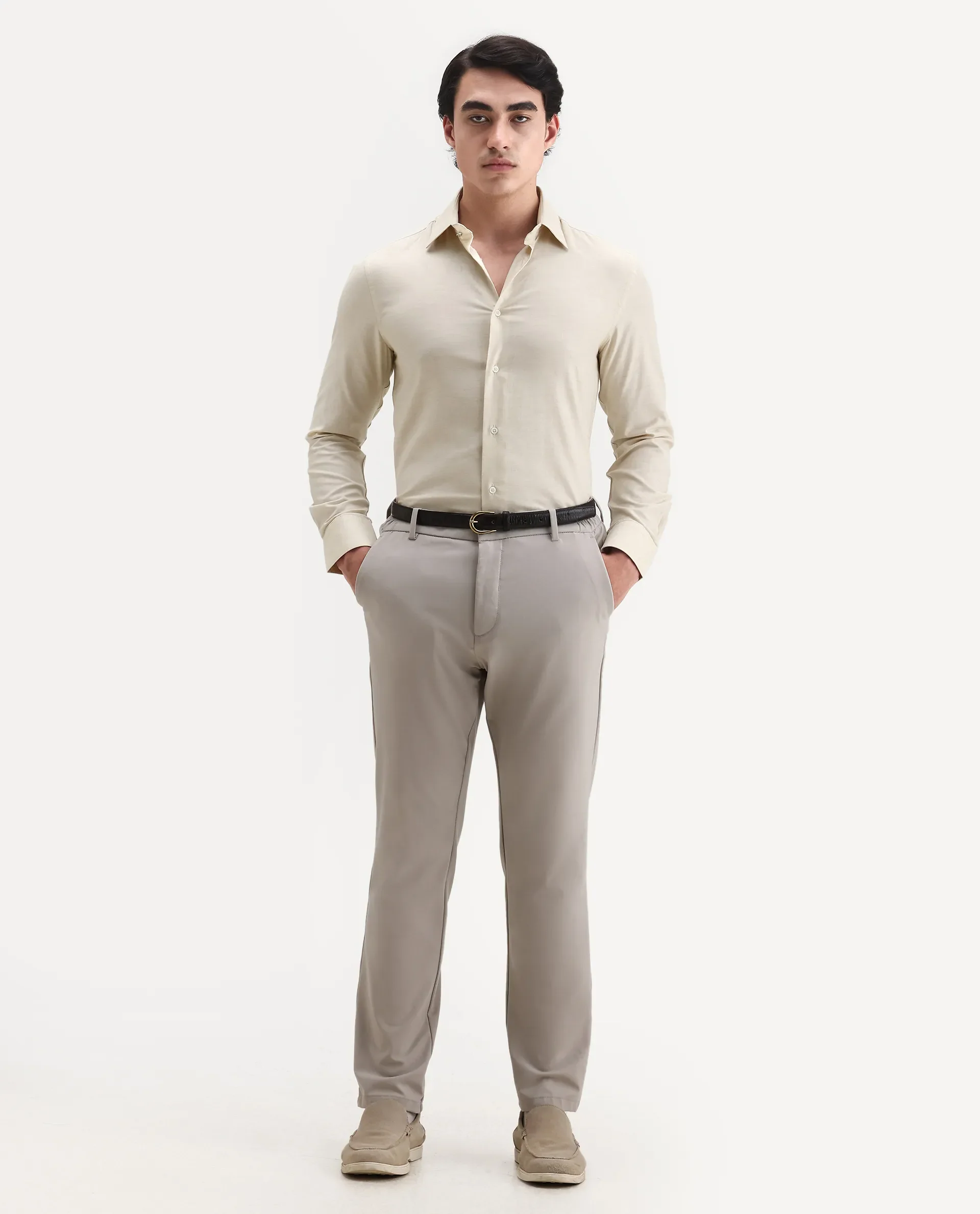 Rare Rabbit Men's Forde Off White Cotton Plain Regular Fit Full Sleeve Collared Shirt - Image 2