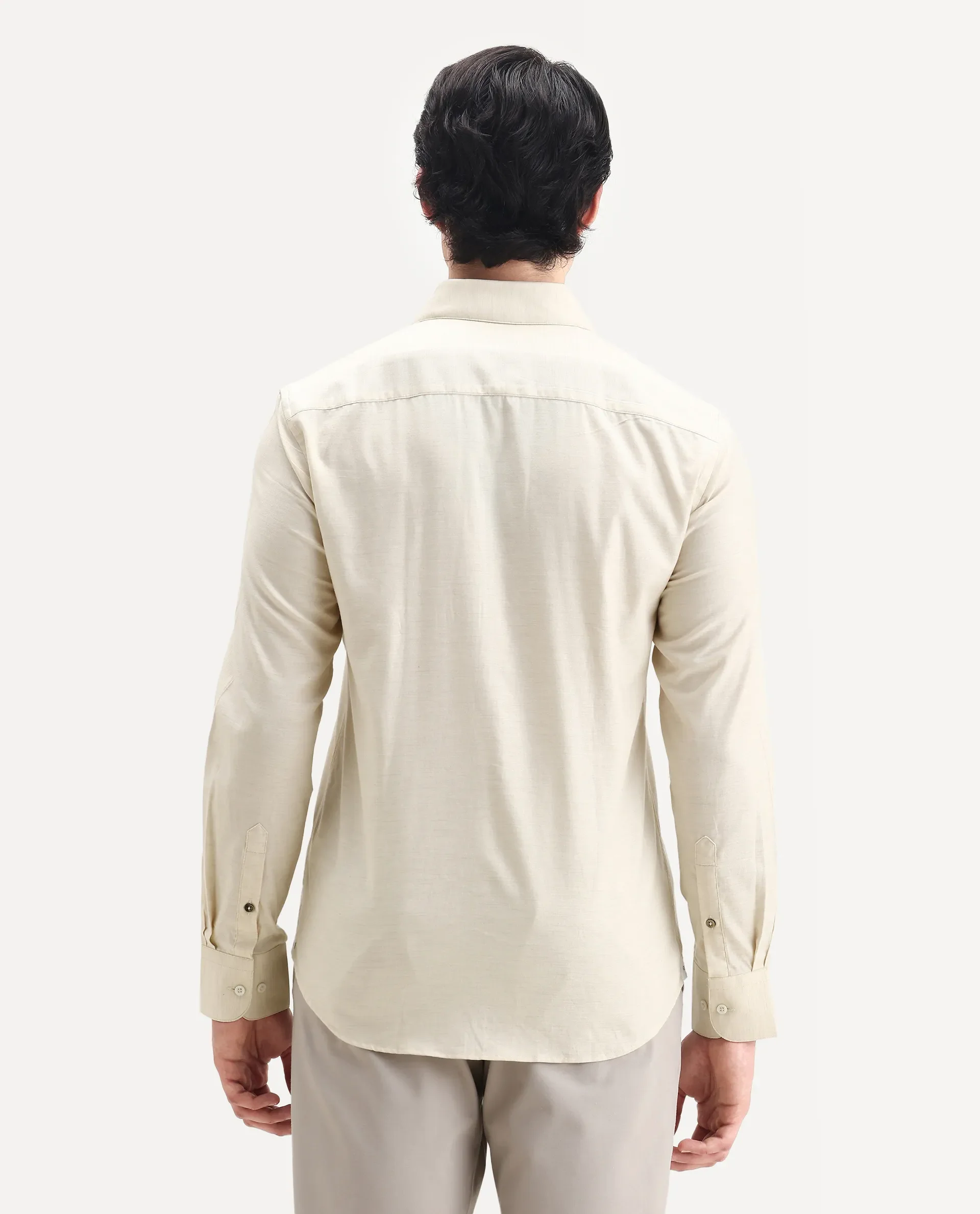 Rare Rabbit Men's Forde Off White Cotton Plain Regular Fit Full Sleeve Collared Shirt - Image 7