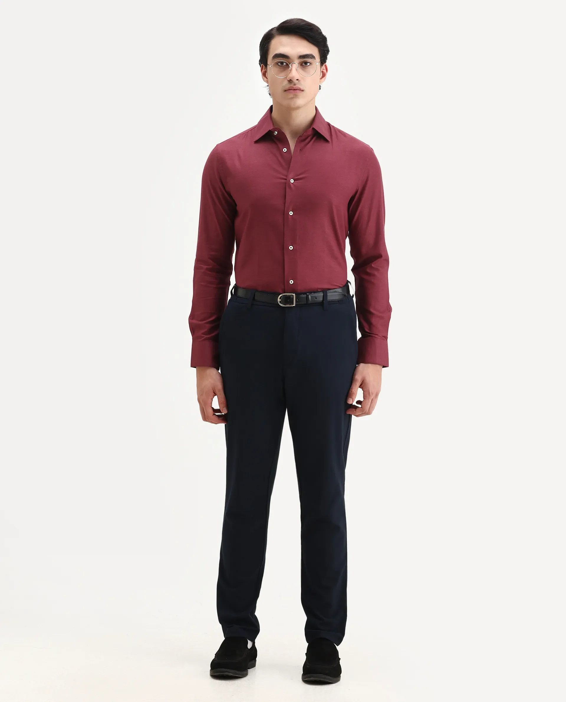 Rare Rabbit Men's Forde Red Cotton Plain Regular Fit Full Sleeve Collared Shirt - Image 2