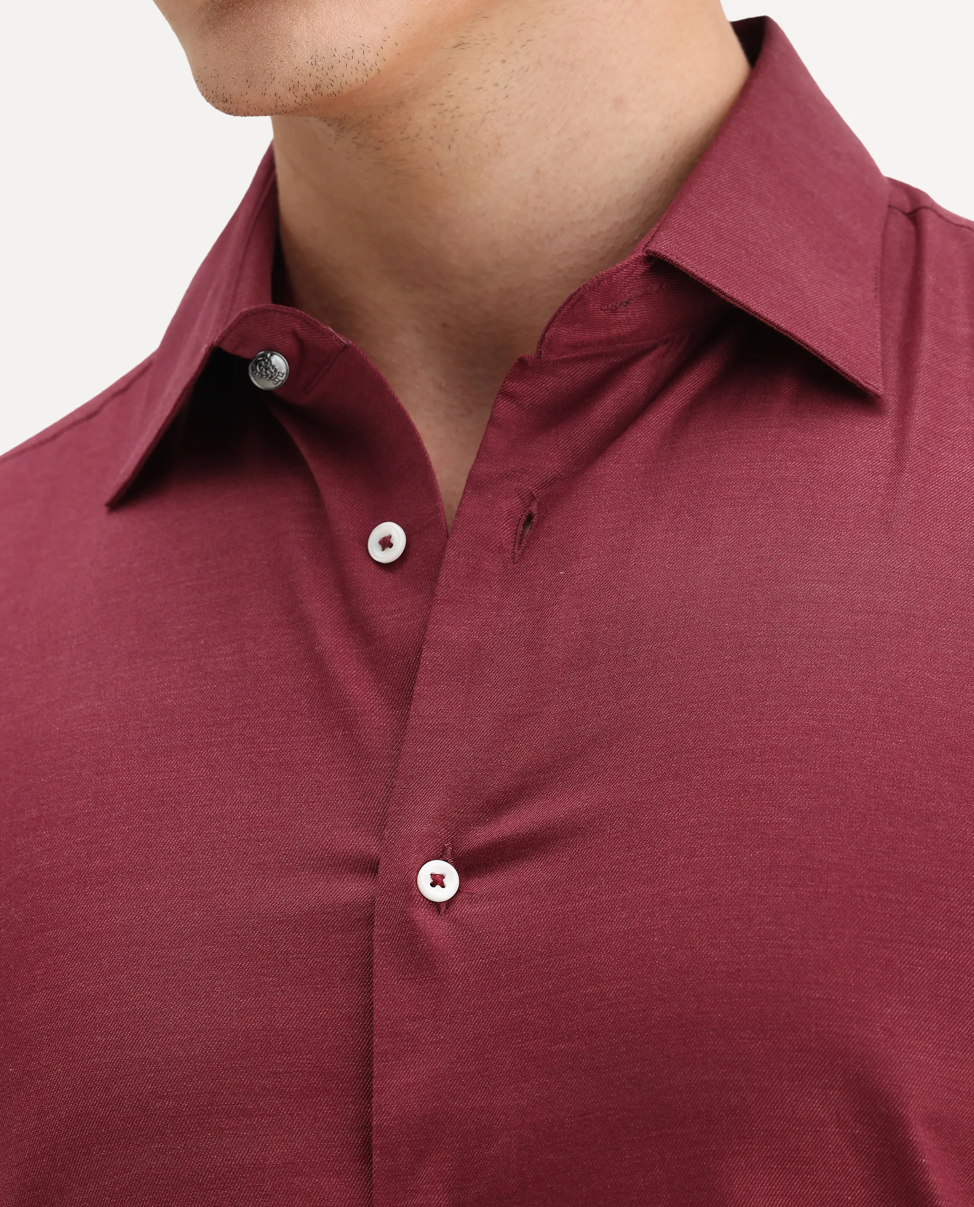 Rare Rabbit Men's Forde Red Cotton Plain Regular Fit Full Sleeve Collared Shirt - Image 3
