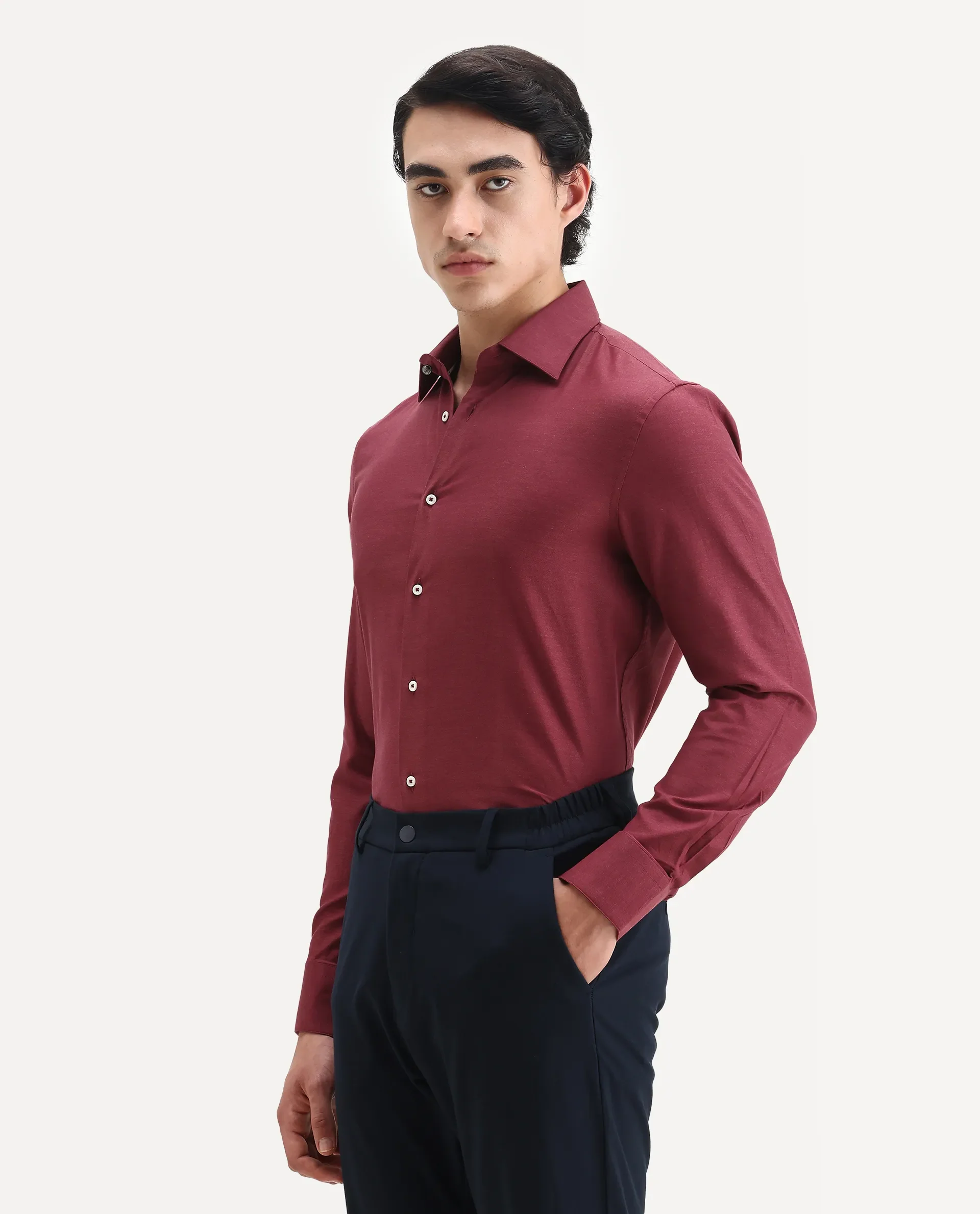 Rare Rabbit Men's Forde Red Cotton Plain Regular Fit Full Sleeve Collared Shirt - Image 4