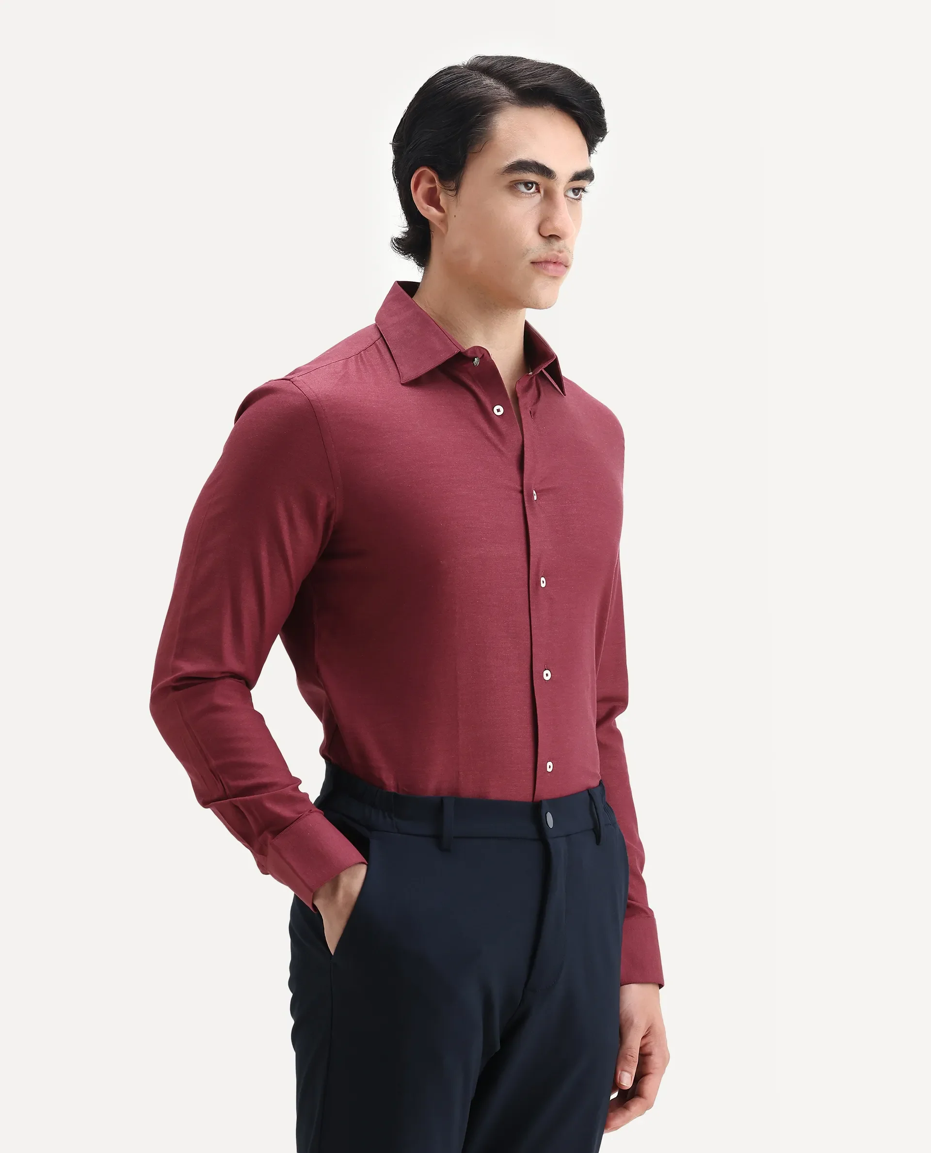 Rare Rabbit Men's Forde Red Cotton Plain Regular Fit Full Sleeve Collared Shirt - Image 5