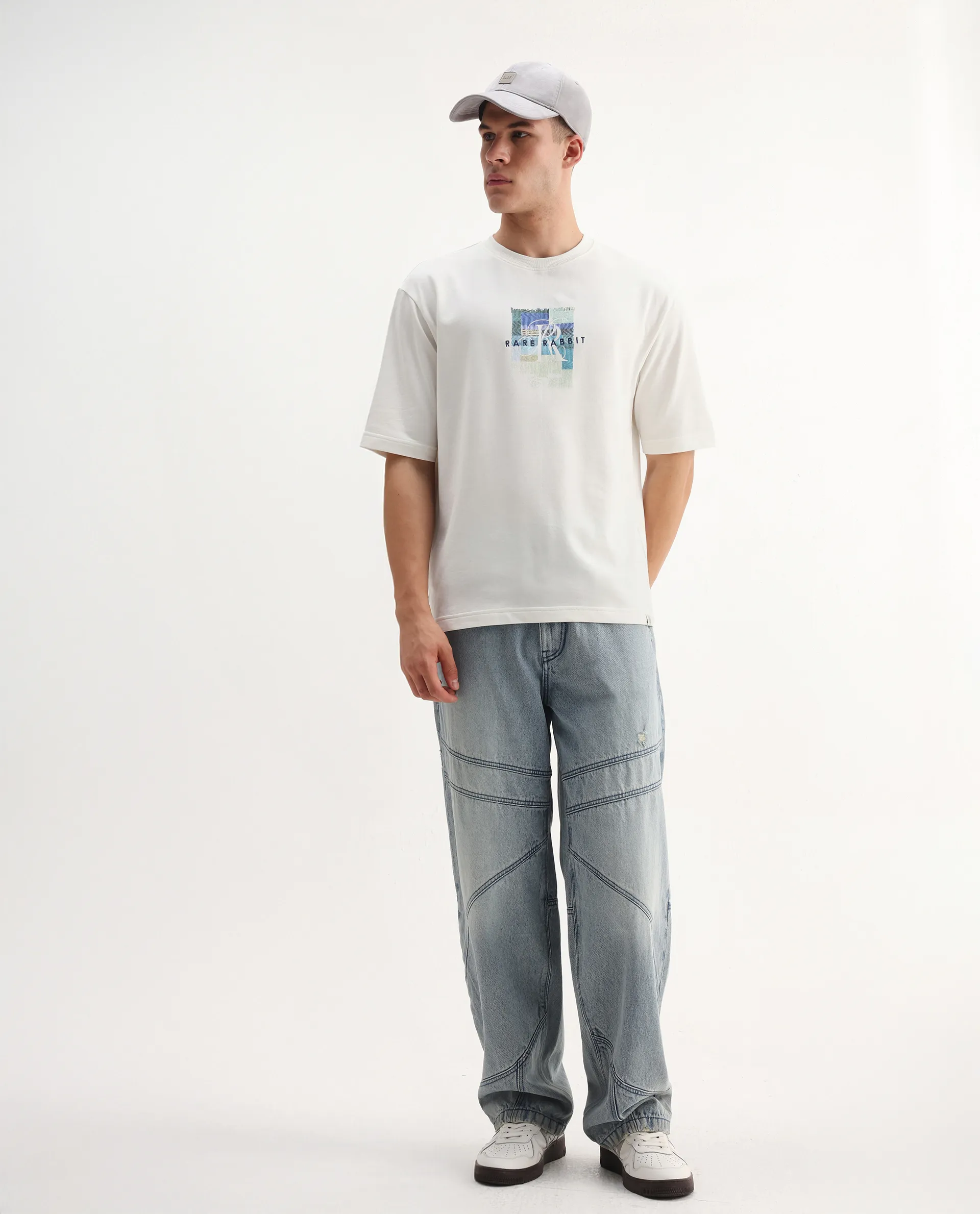 Rare Rabbit Men's Fore Off White Cotton Graphic Print Relaxed Fit Half Sleeve Crew Neck T-Shirt - Image 2