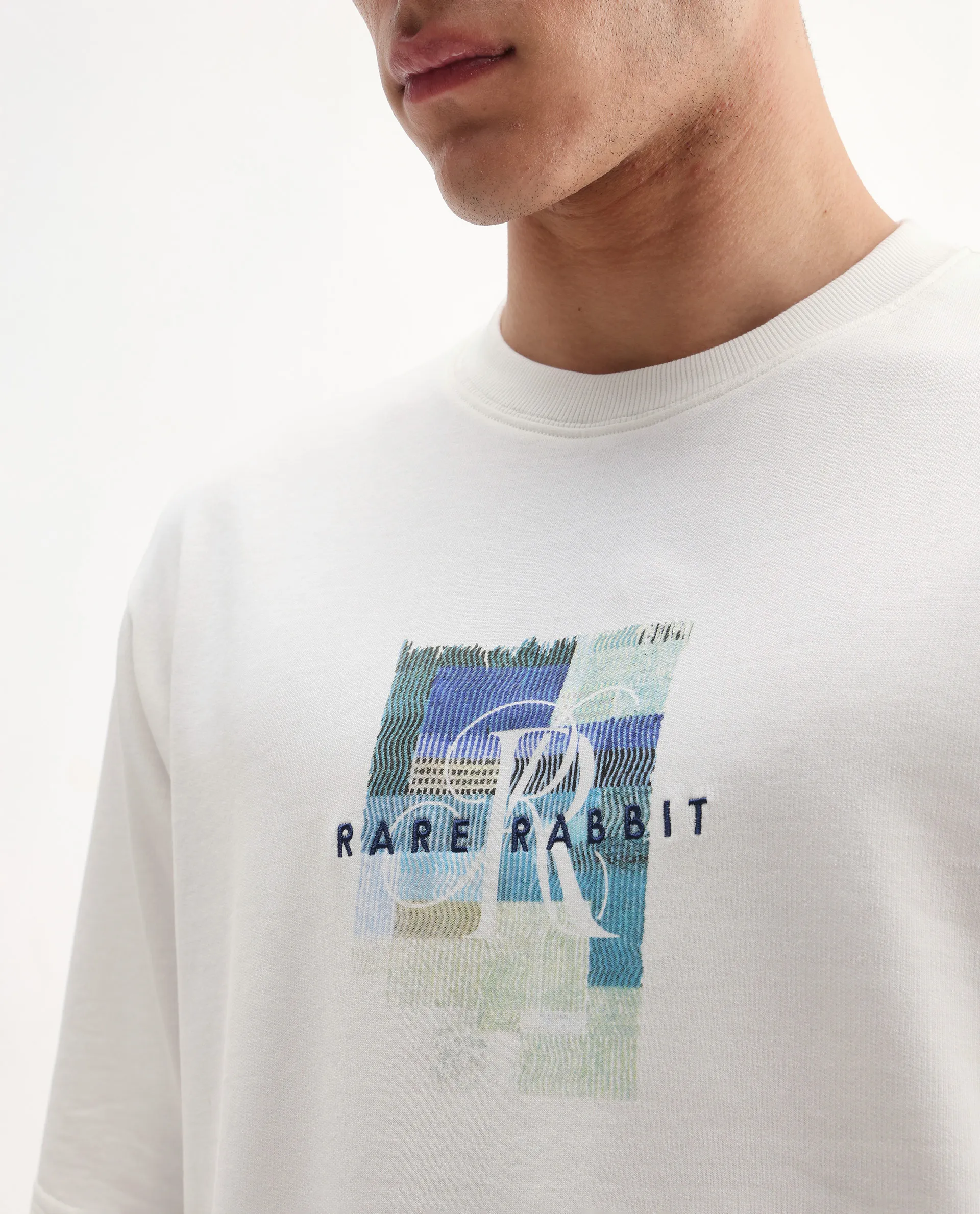 Rare Rabbit Men's Fore Off White Cotton Graphic Print Relaxed Fit Half Sleeve Crew Neck T-Shirt - Image 3
