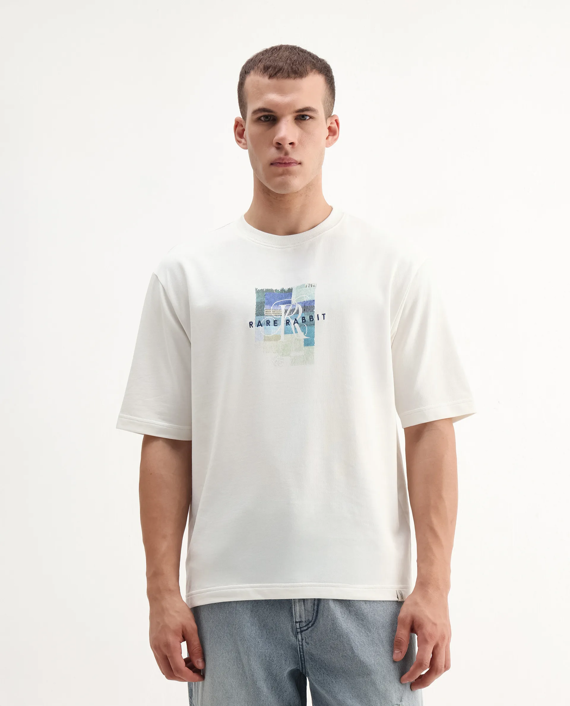 Rare Rabbit Men's Fore Off White Cotton Graphic Print Relaxed Fit Half Sleeve Crew Neck T-Shirt - Image 4