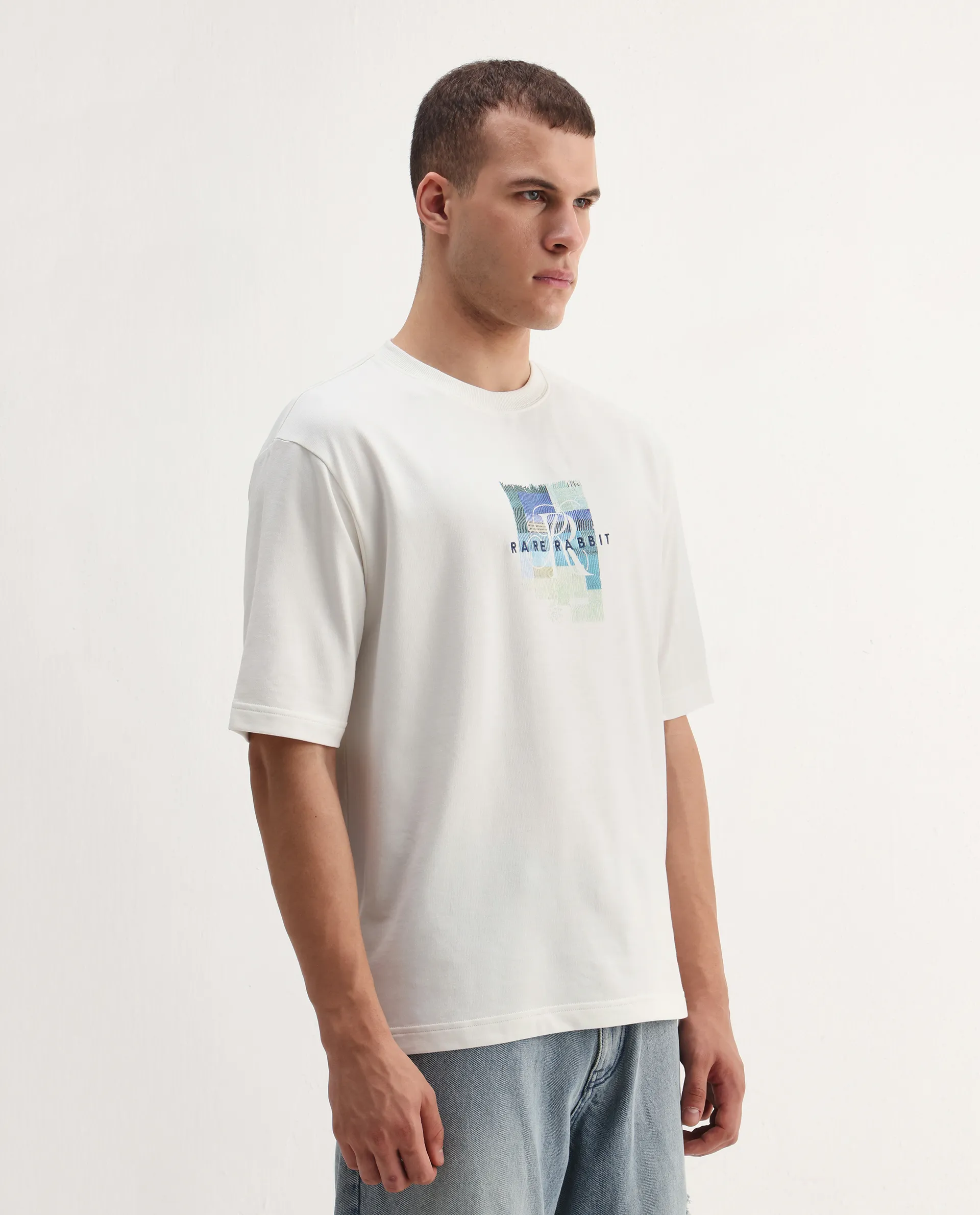 Rare Rabbit Men's Fore Off White Cotton Graphic Print Relaxed Fit Half Sleeve Crew Neck T-Shirt - Image 6