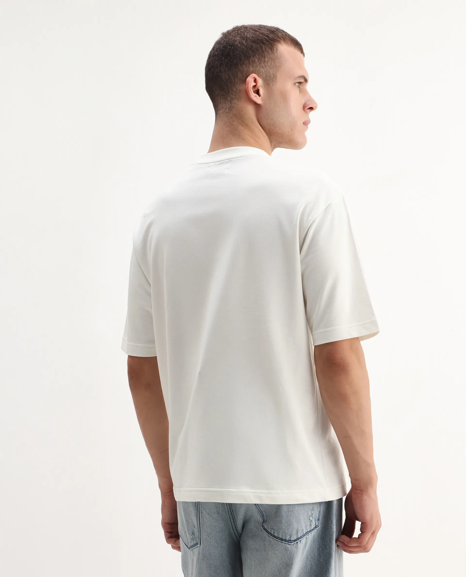 Rare Rabbit Men's Fore Off White Cotton Graphic Print Relaxed Fit Half Sleeve Crew Neck T-Shirt - Image 7