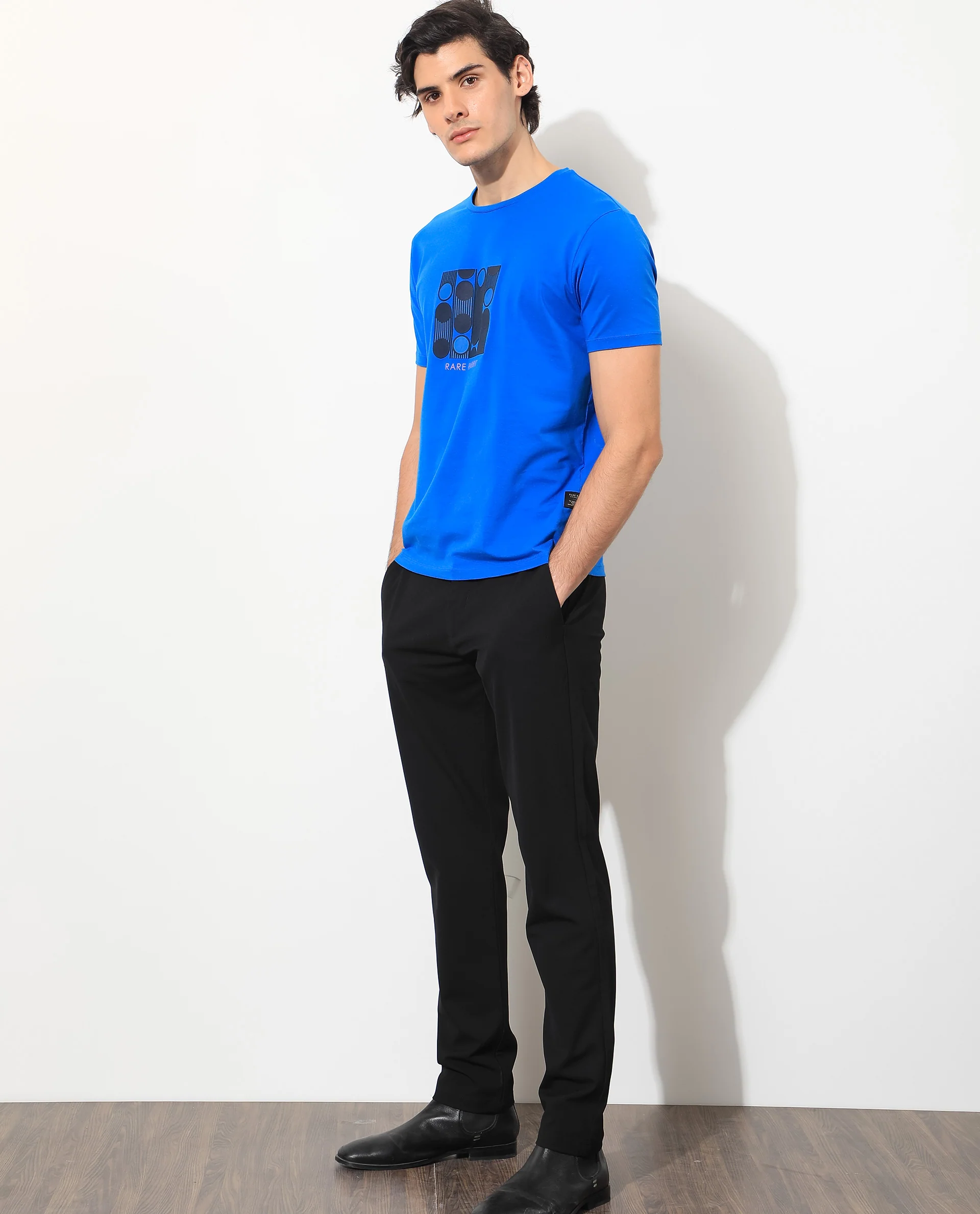 Rare Rabbit Men's Forest Blue Cotton Graphic Print Slim Fit Half Sleeve Crew Neck T-Shirt - Image 3