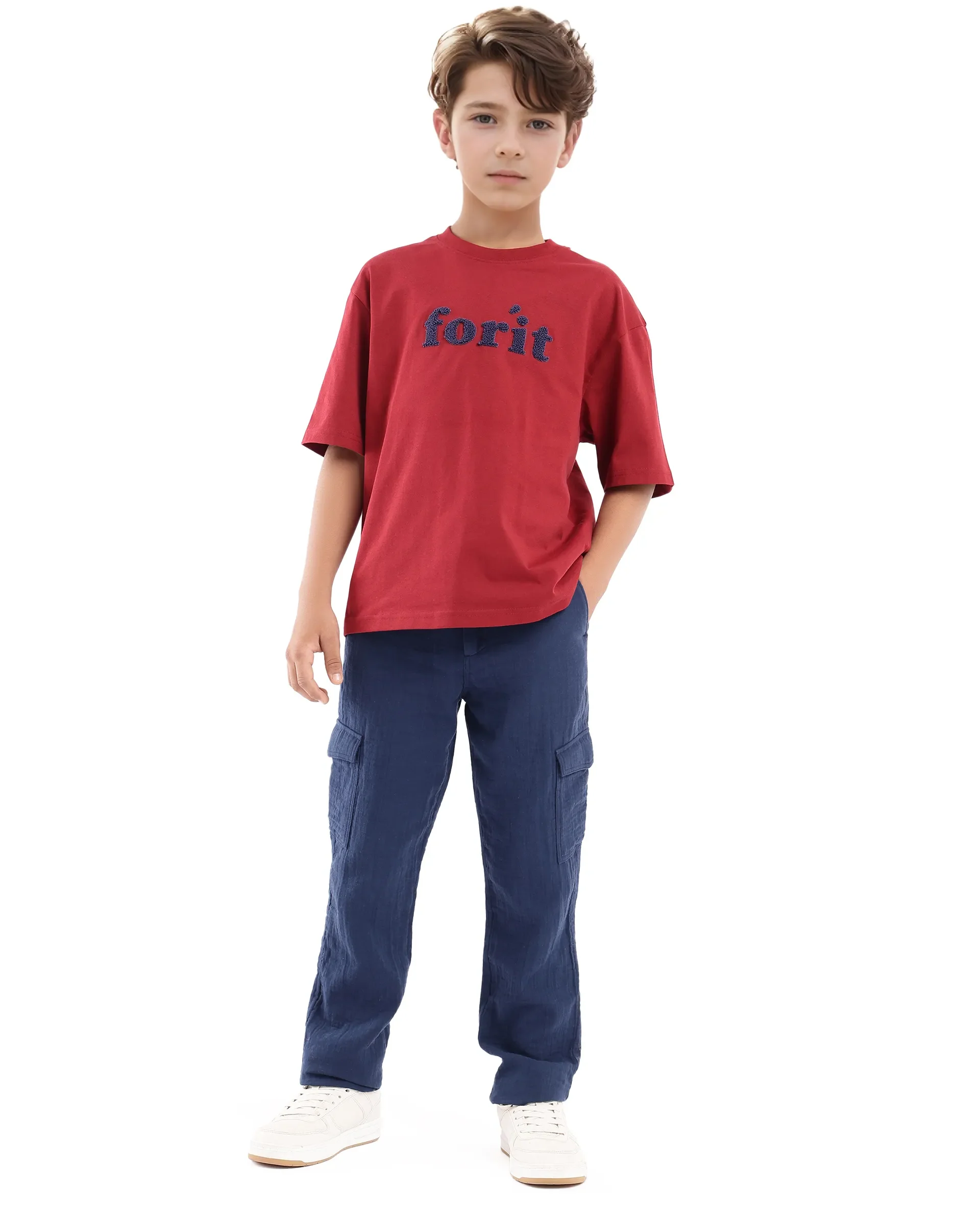 Rare Ones Kids Forit Dark Red Cotton Half Sleeves Crew Neck Towel Embroidered T-Shirt - Image 3