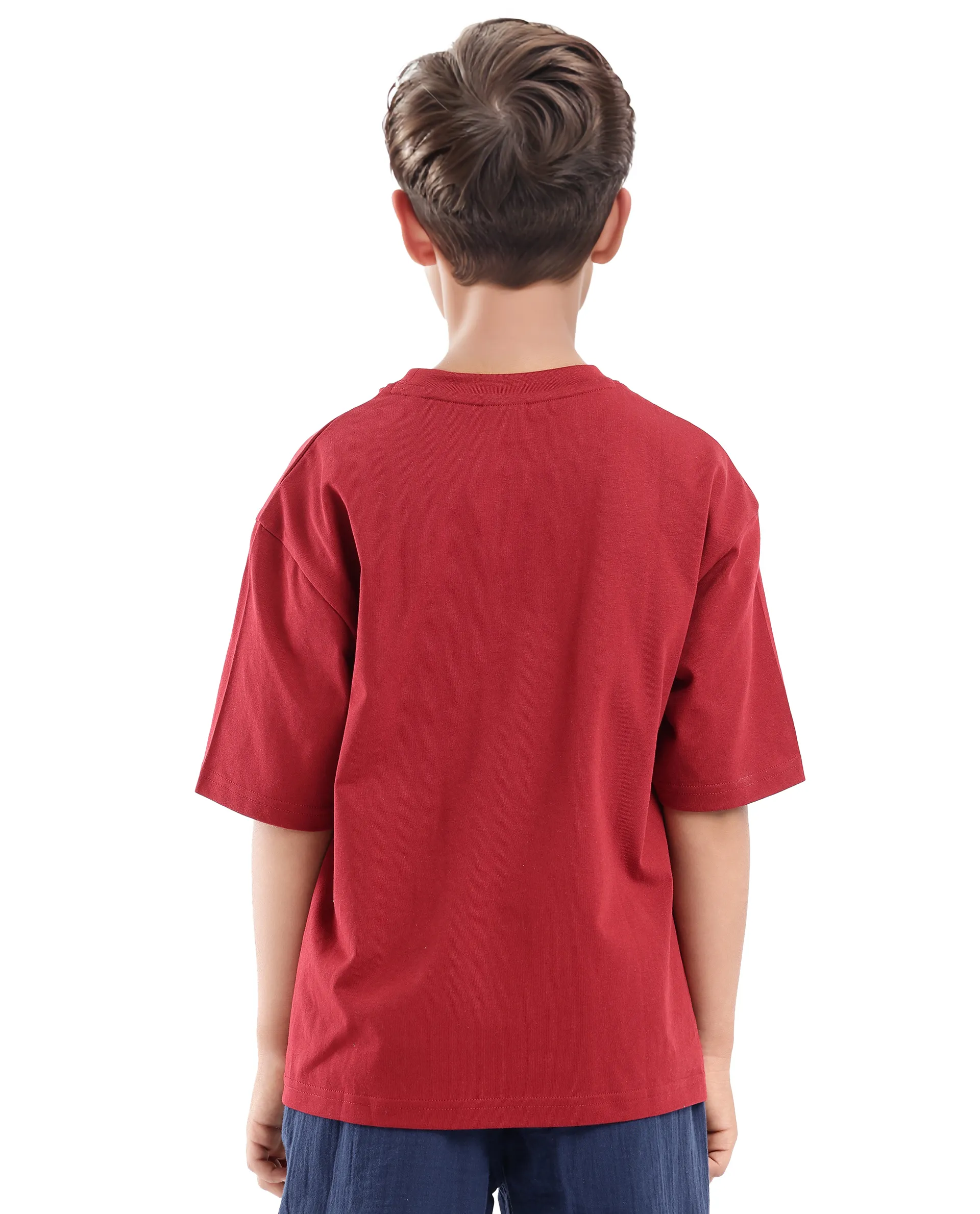 Rare Ones Kids Forit Dark Red Cotton Half Sleeves Crew Neck Towel Embroidered T-Shirt - Image 6