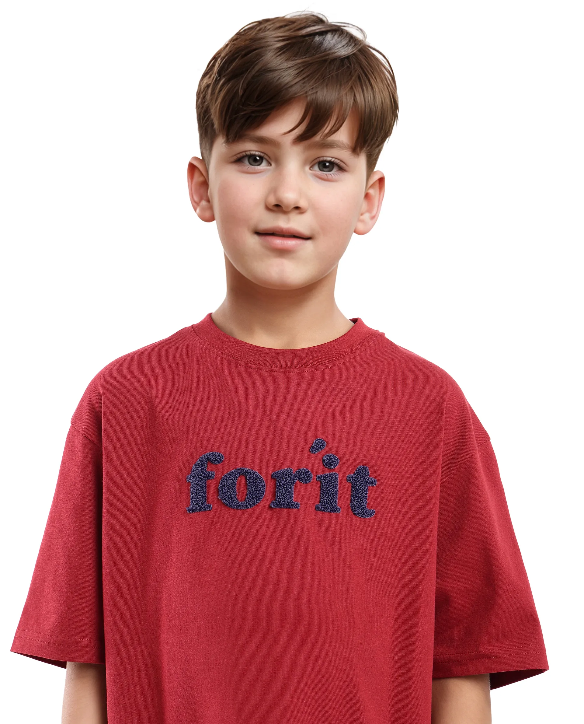 Rare Ones Kids Forit Dark Red Cotton Half Sleeves Crew Neck Towel Embroidered T-Shirt - Image 7