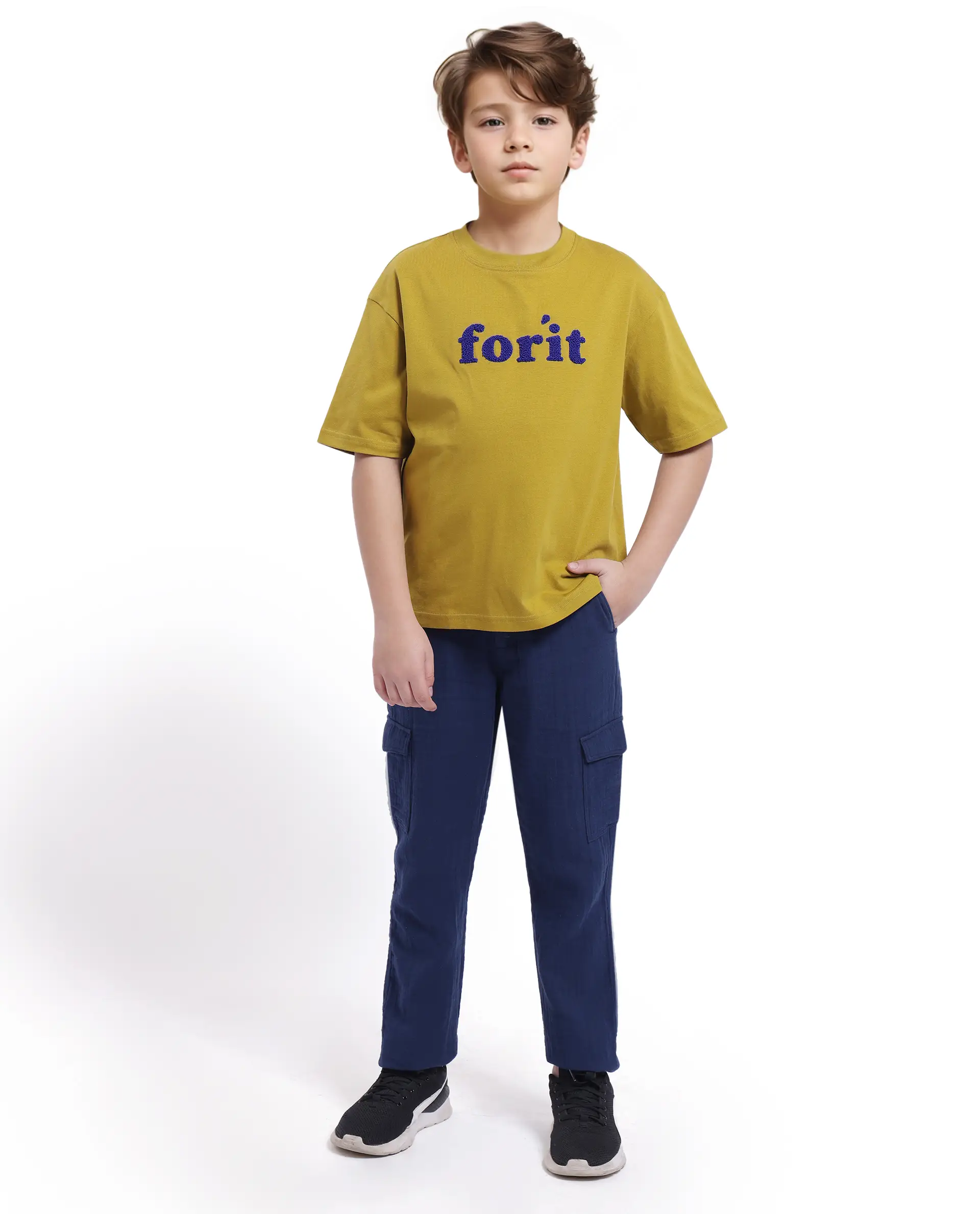 Rare Ones Kids Forit Fluorescent Green Cotton Half Sleeves Crew Neck Towel Embroidered T-Shirt - Image 3
