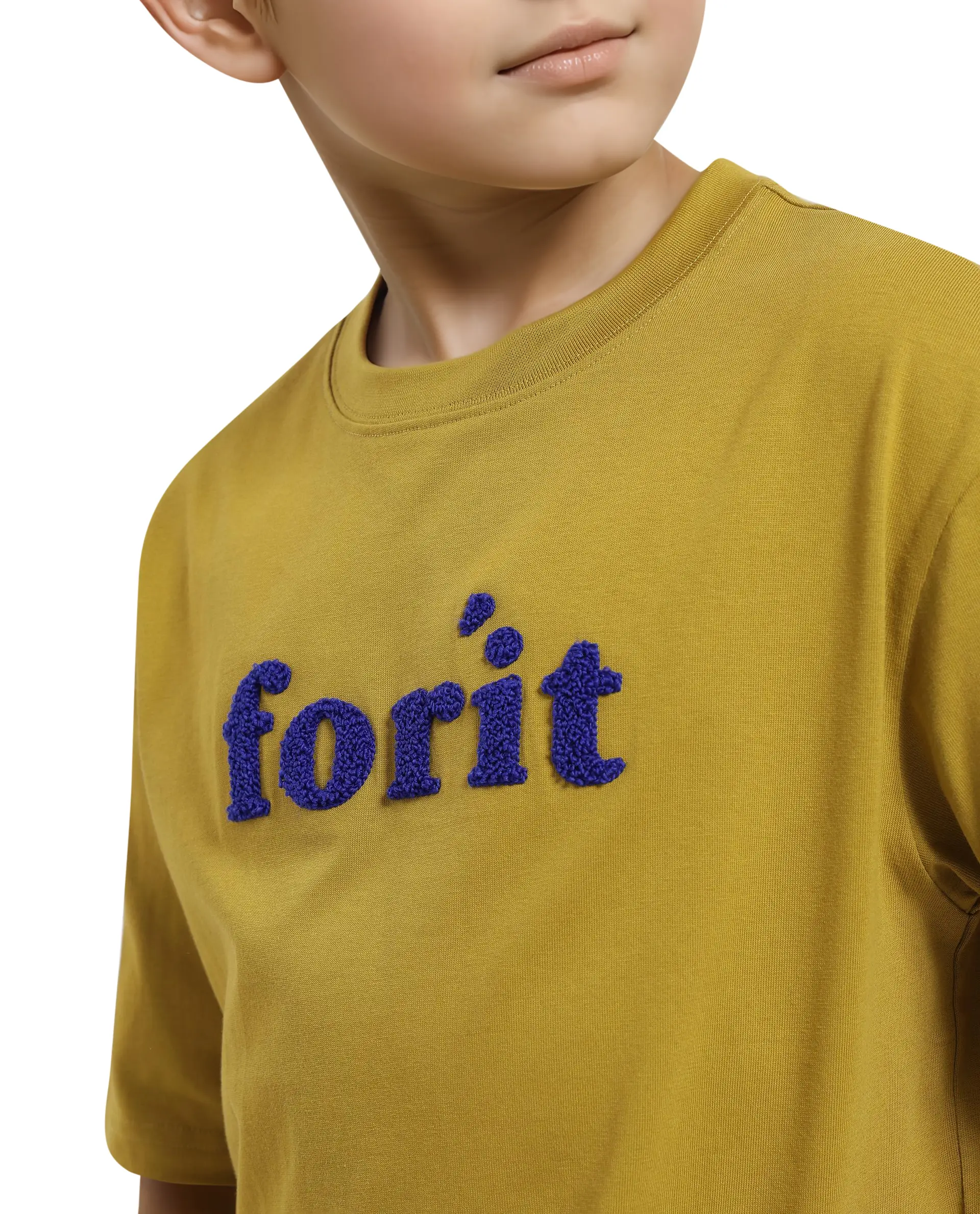 Rare Ones Kids Forit Fluorescent Green Cotton Half Sleeves Crew Neck Towel Embroidered T-Shirt - Image 4