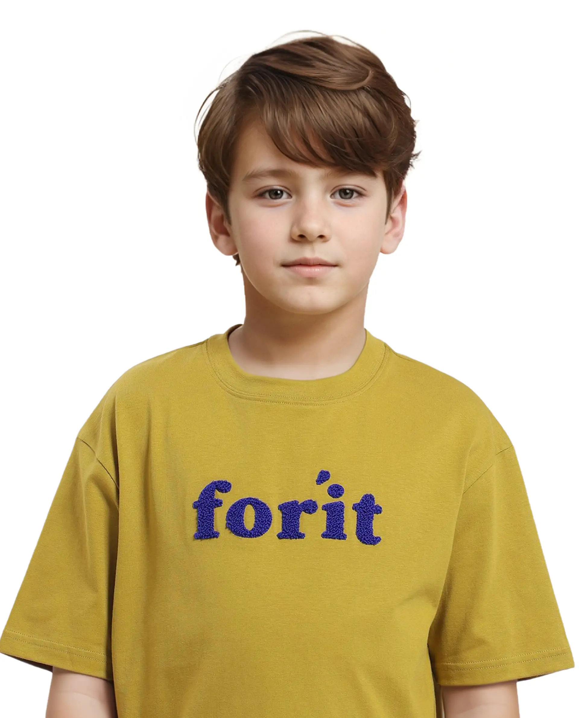 Rare Ones Kids Forit Fluorescent Green Cotton Half Sleeves Crew Neck Towel Embroidered T-Shirt - Image 5