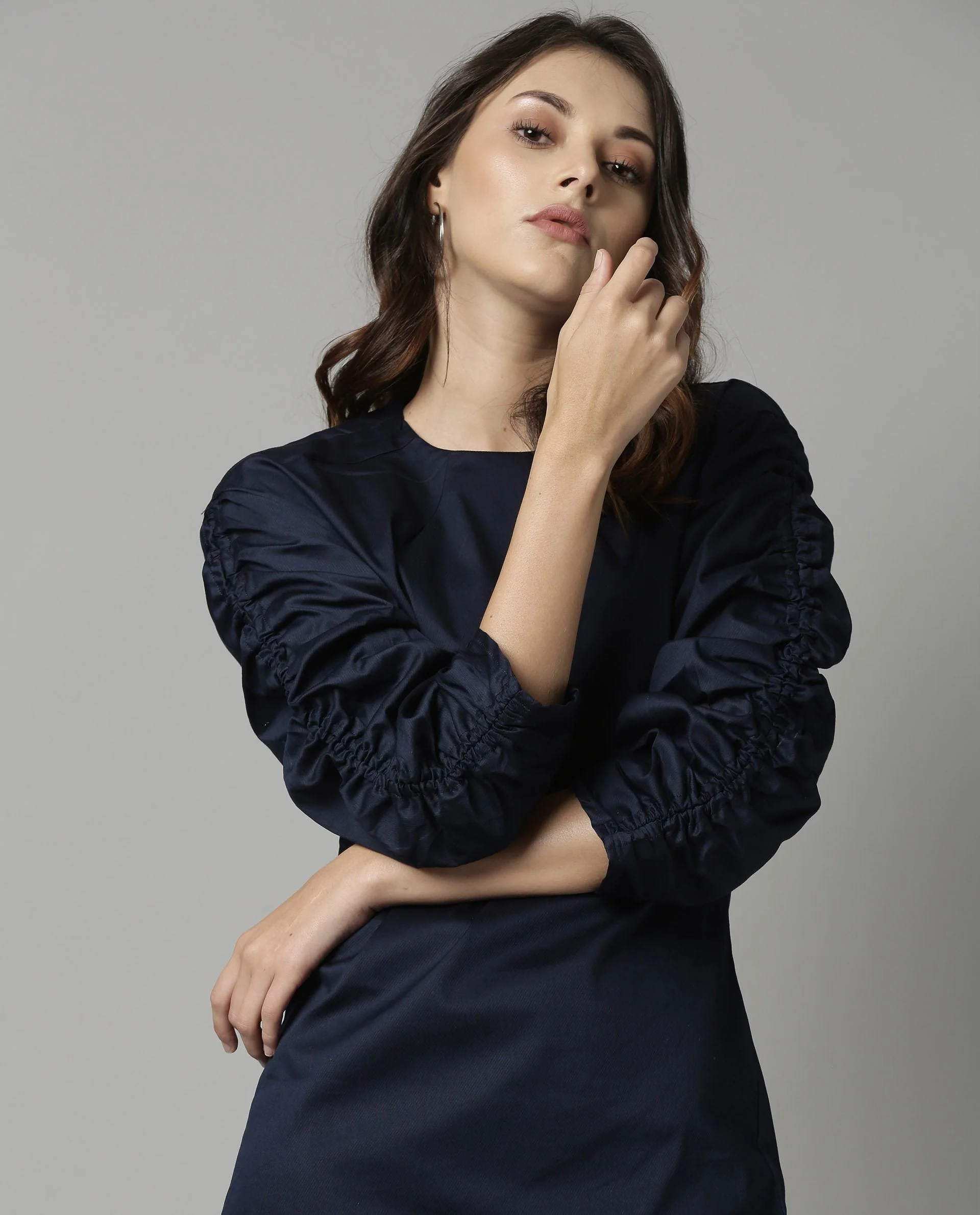 Rareism Women Form Navy Dress Full Sleeves Solid