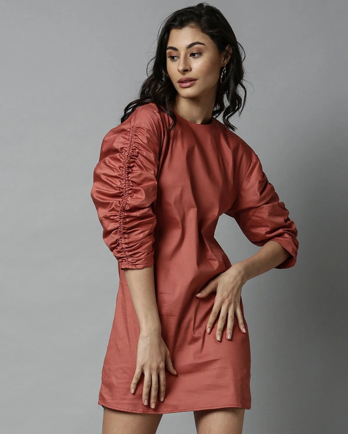 Rareism Women Form Pink Dress Full Sleeves Solid