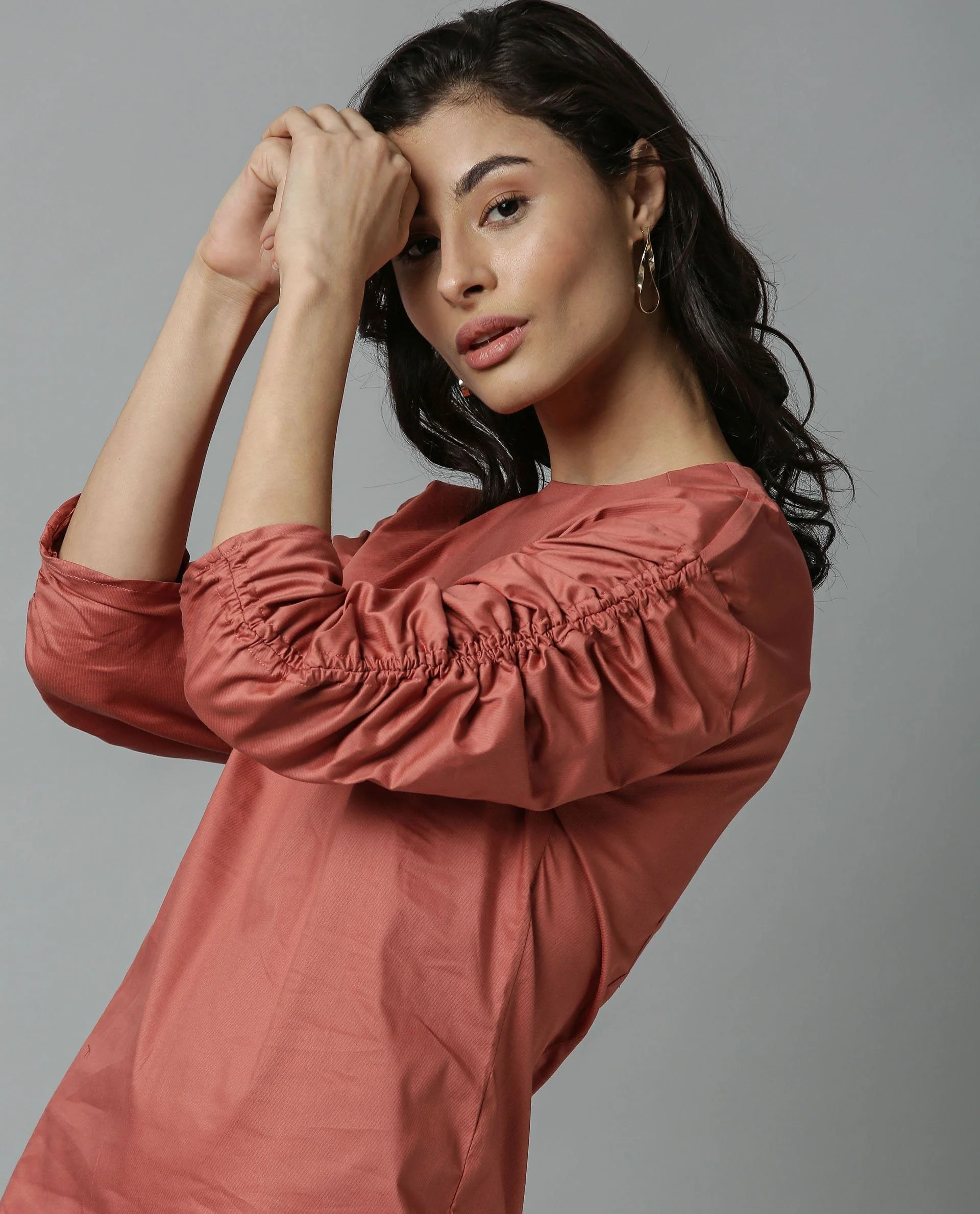 Rareism Women Form Pink Dress Full Sleeves Solid - Image 2