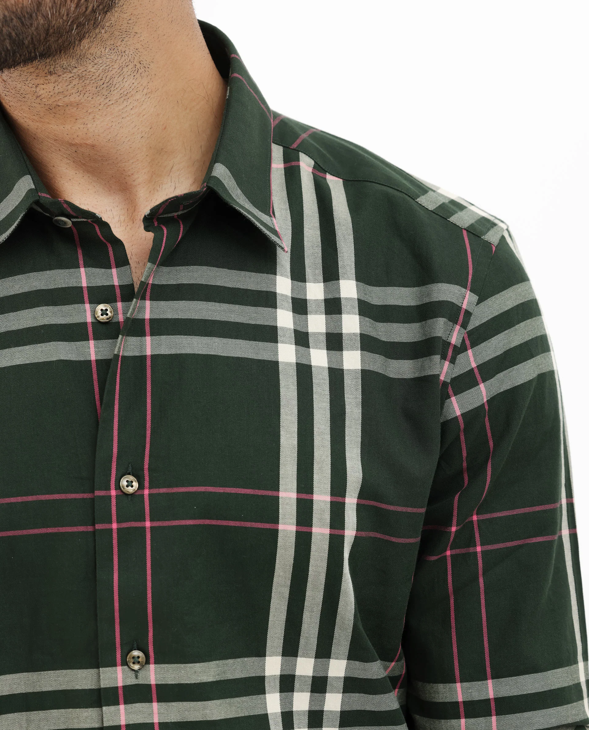 Rare Rabbit Men's Forman Dark Green Cotton Checked Print Regular Fit Full Sleeve Collared Shirt - Image 5