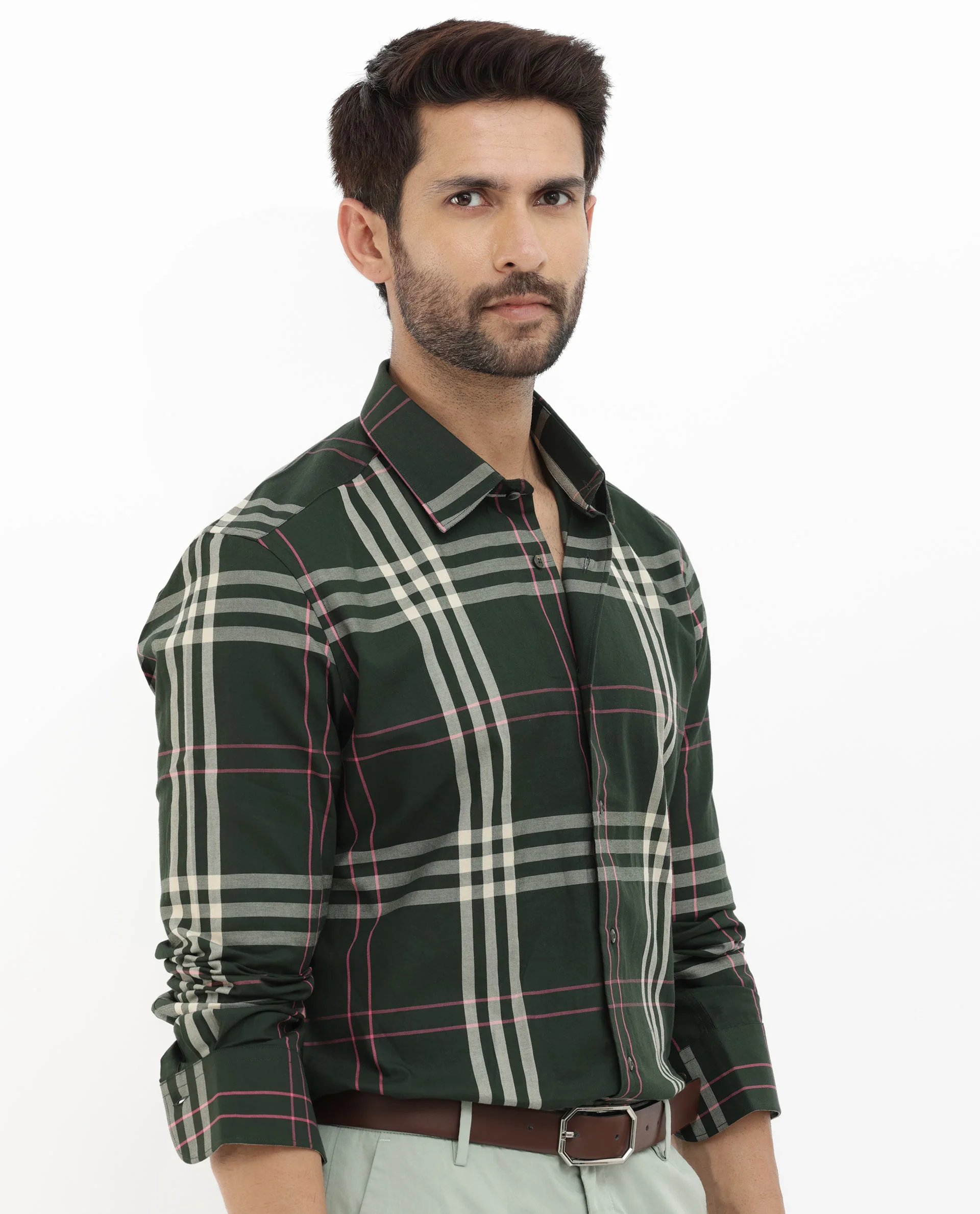 Rare Rabbit Men's Forman Dark Green Cotton Checked Print Regular Fit Full Sleeve Collared Shirt - Image 7