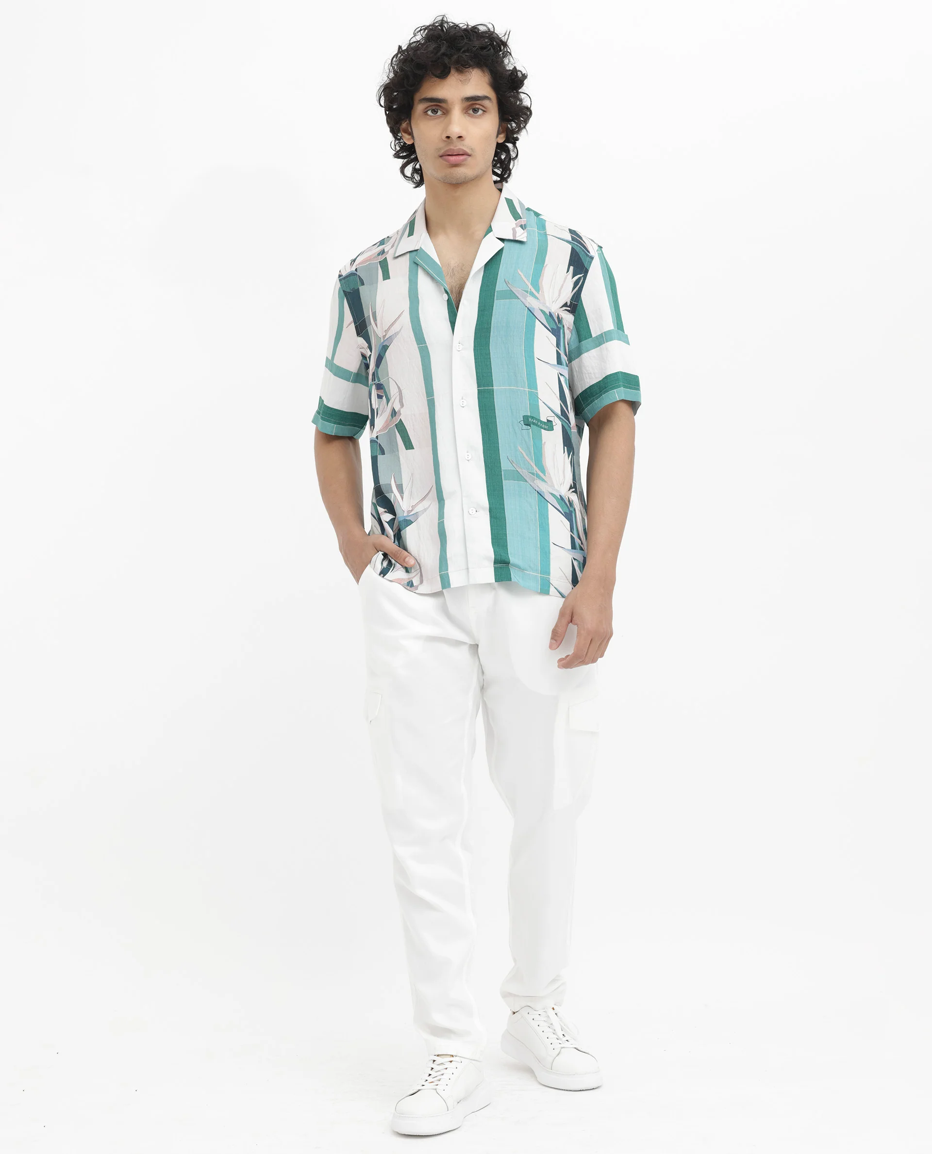 Rare Rabbit Men's Forsia Dusky Blue Viscose Floral Print Boxy Fit Half Sleeve Cuban Collar Shirt - Image 10