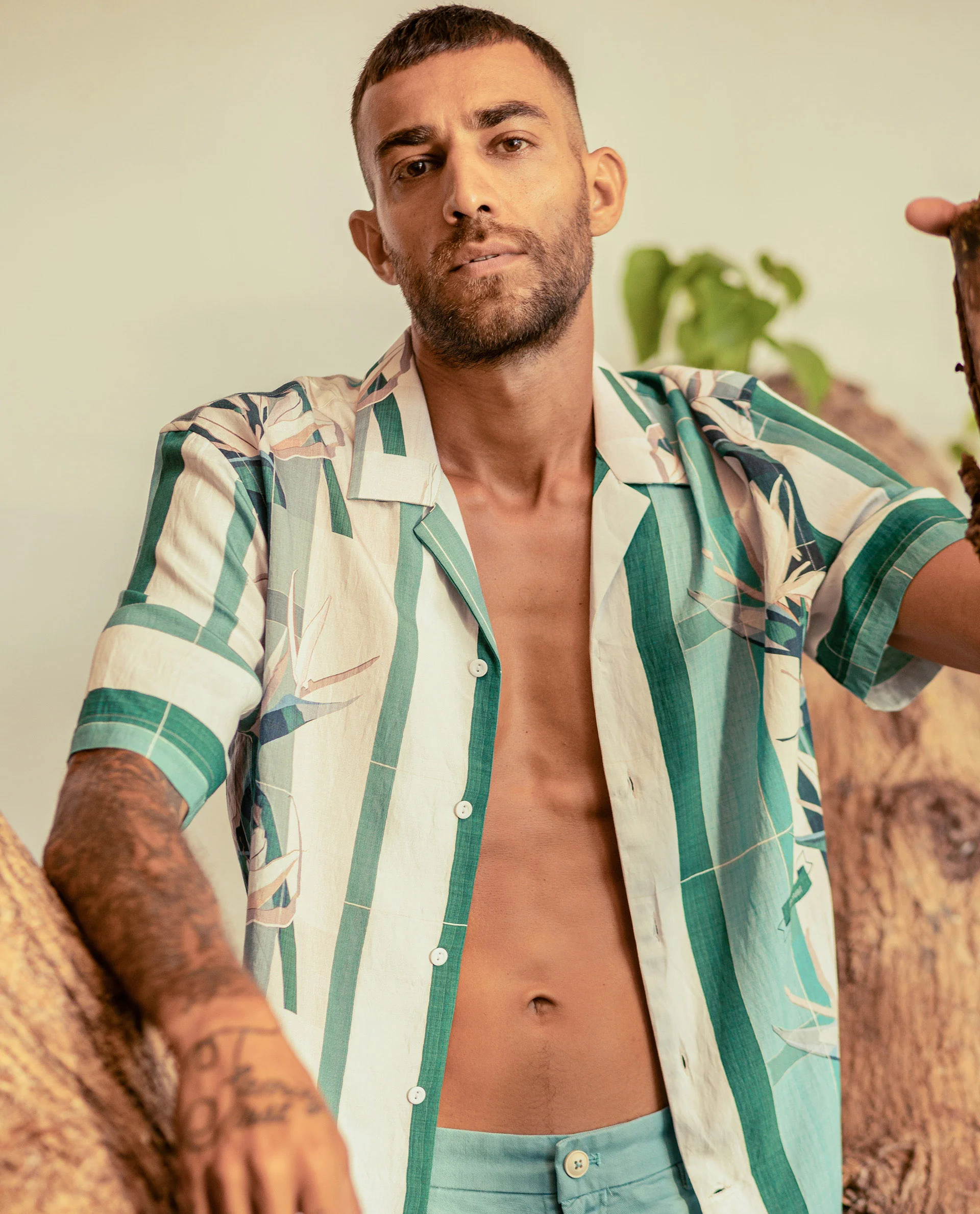 Rare Rabbit Men's Forsia Dusky Blue Viscose Floral Print Boxy Fit Half Sleeve Cuban Collar Shirt - Image 2