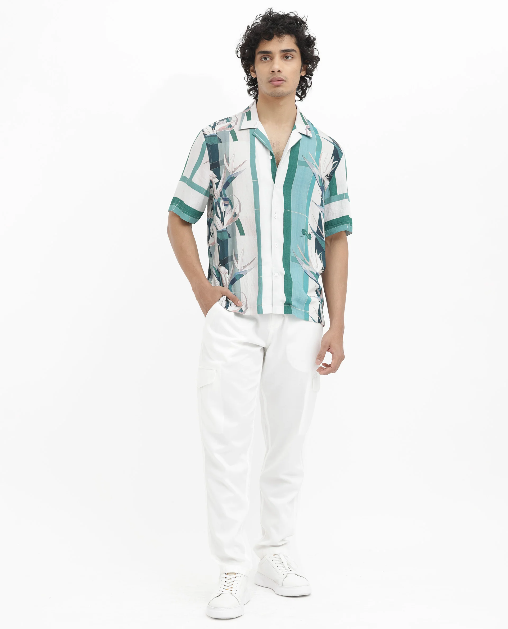 Rare Rabbit Men's Forsia Dusky Blue Viscose Floral Print Boxy Fit Half Sleeve Cuban Collar Shirt - Image 4