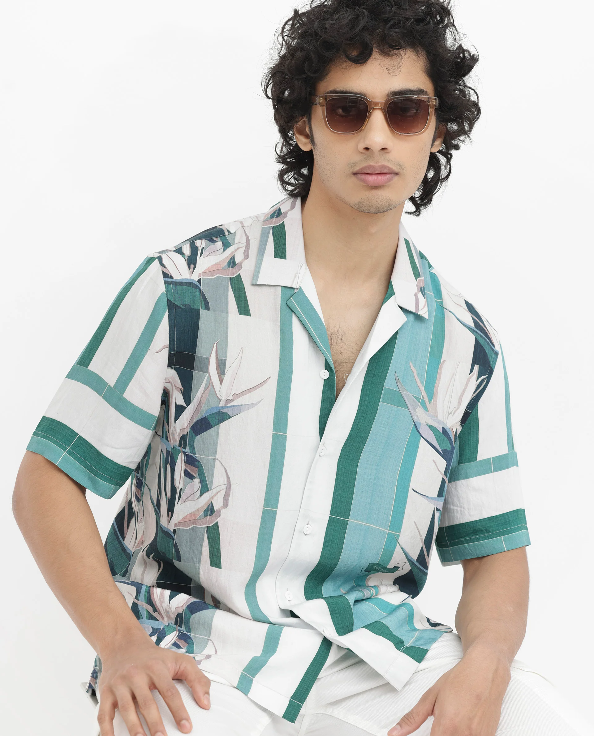 Rare Rabbit Men's Forsia Dusky Blue Viscose Floral Print Boxy Fit Half Sleeve Cuban Collar Shirt - Image 5