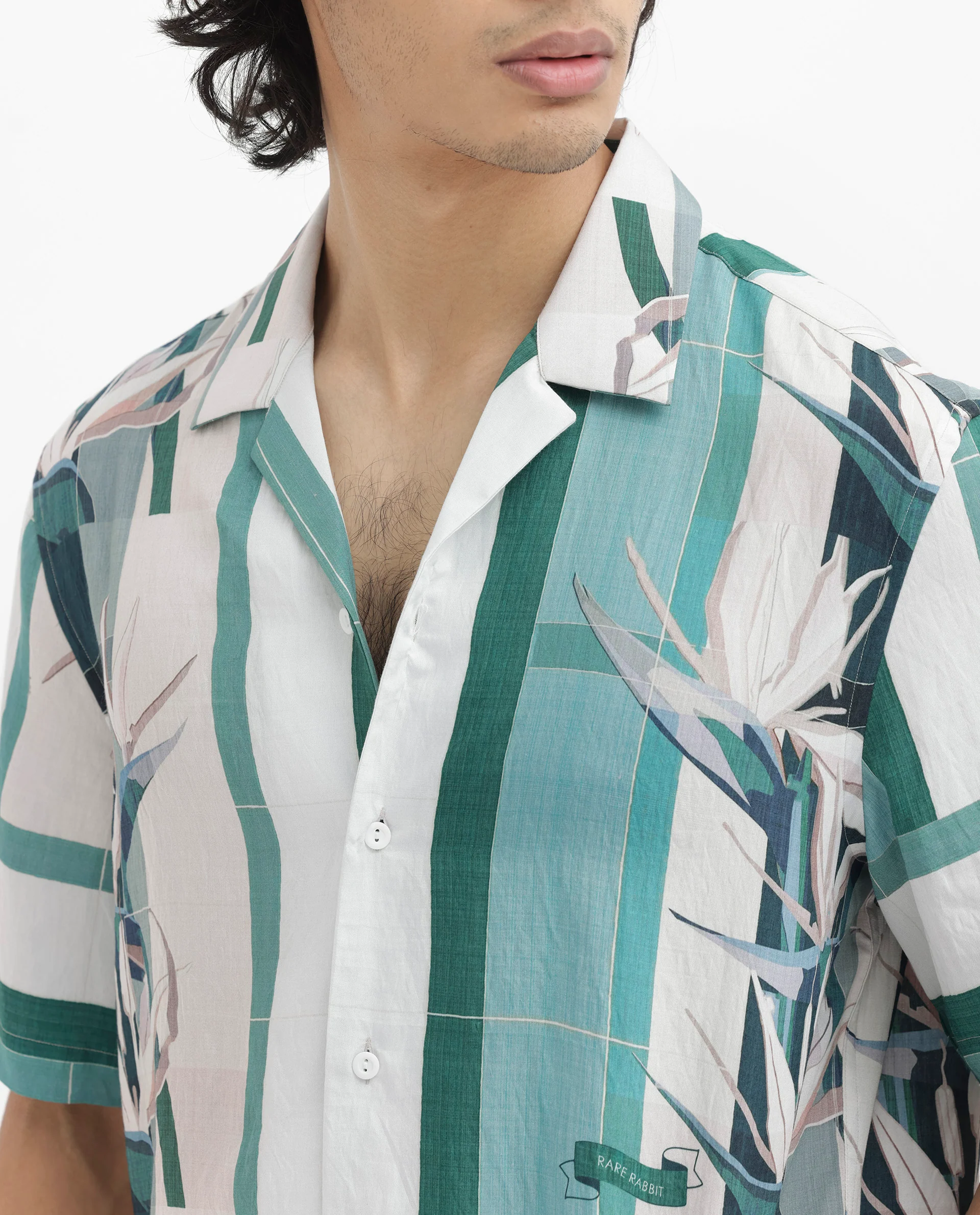 Rare Rabbit Men's Forsia Dusky Blue Viscose Floral Print Boxy Fit Half Sleeve Cuban Collar Shirt - Image 6