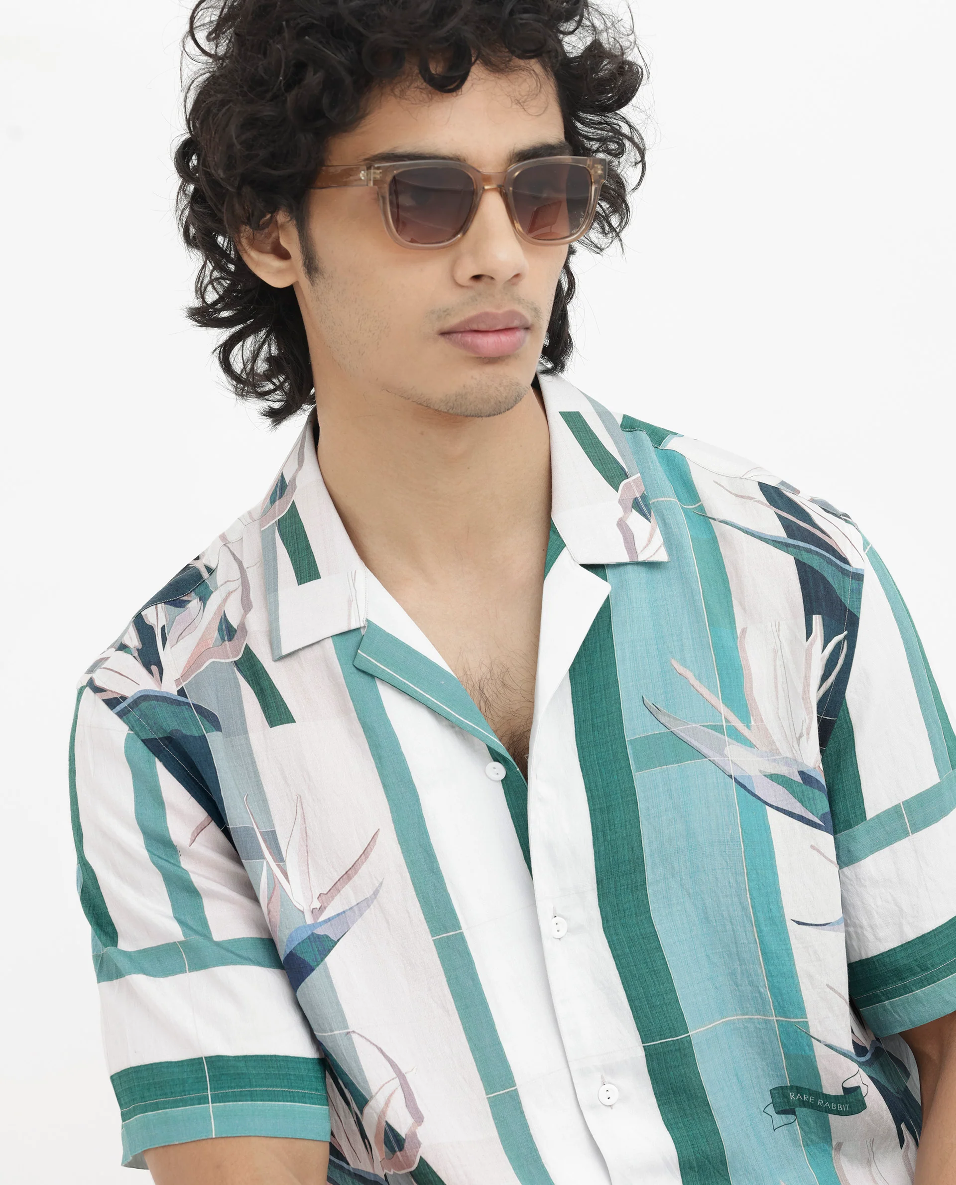 Rare Rabbit Men's Forsia Dusky Blue Viscose Floral Print Boxy Fit Half Sleeve Cuban Collar Shirt - Image 7