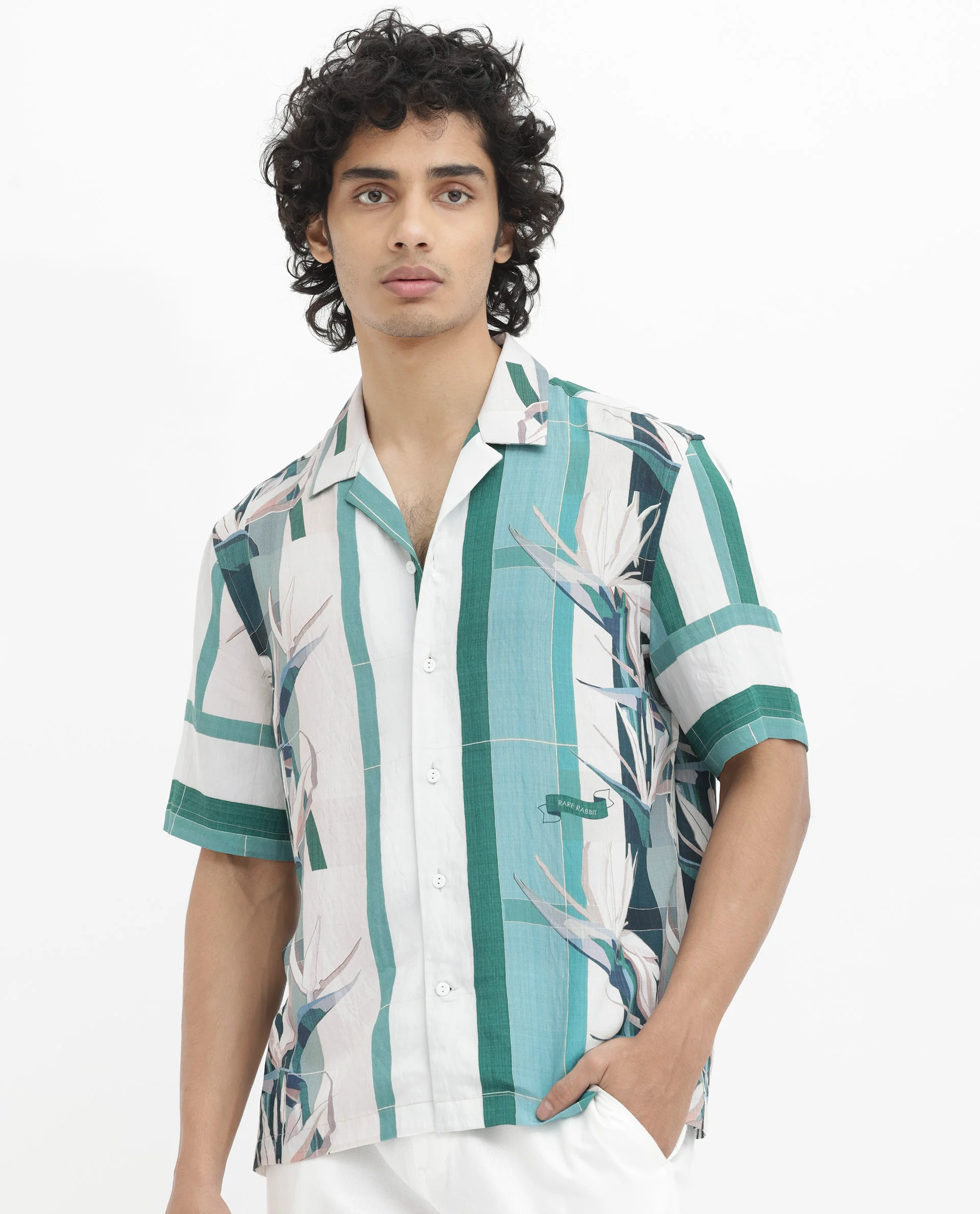 Rare Rabbit Men's Forsia Dusky Blue Viscose Floral Print Boxy Fit Half Sleeve Cuban Collar Shirt - Image 9