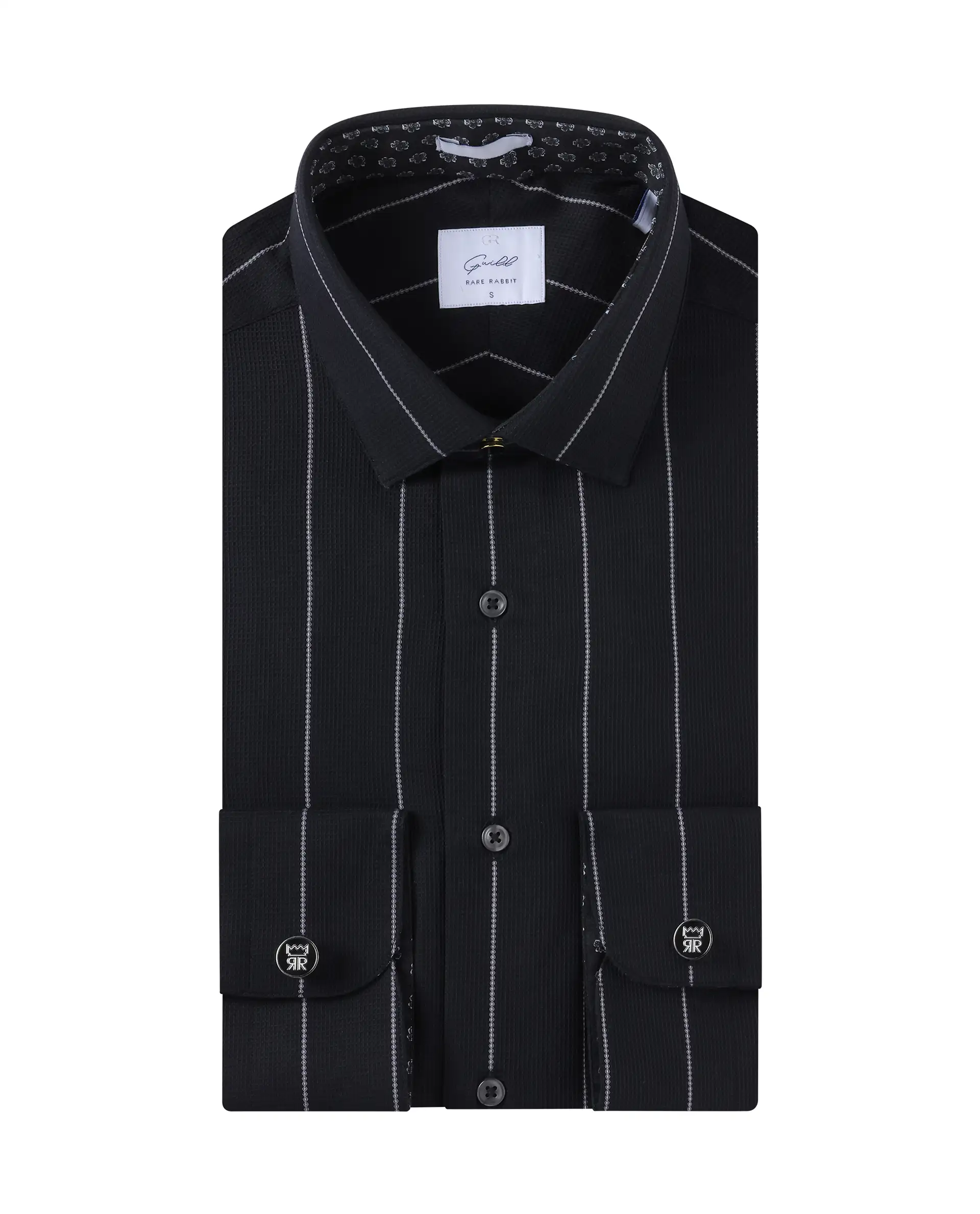 Rare Rabbit Men's Forty Black Cotton Striped Print Regular Fit Full Sleeve Collared Shirt - Image 2