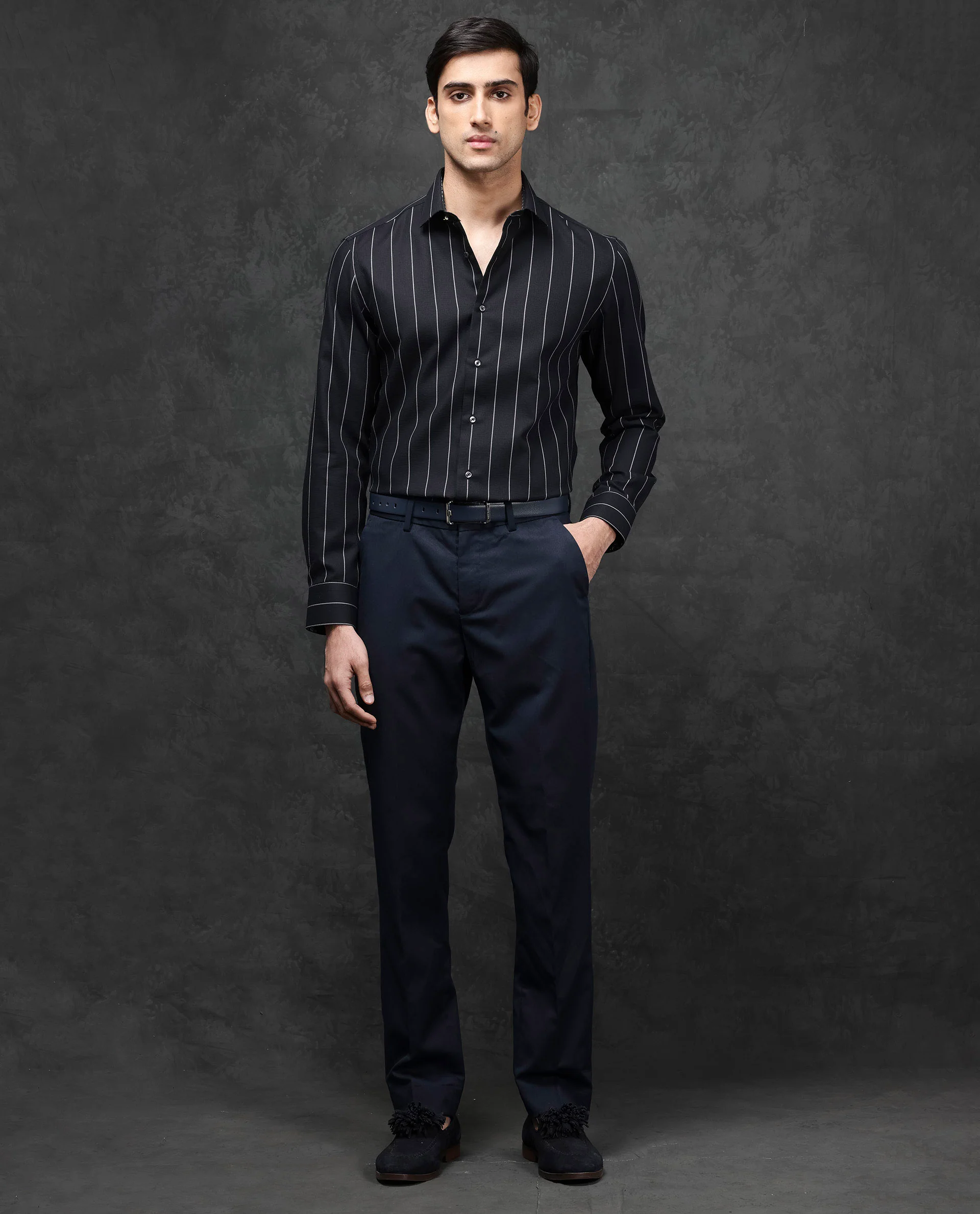 Rare Rabbit Men's Forty Black Cotton Striped Print Regular Fit Full Sleeve Collared Shirt - Image 4