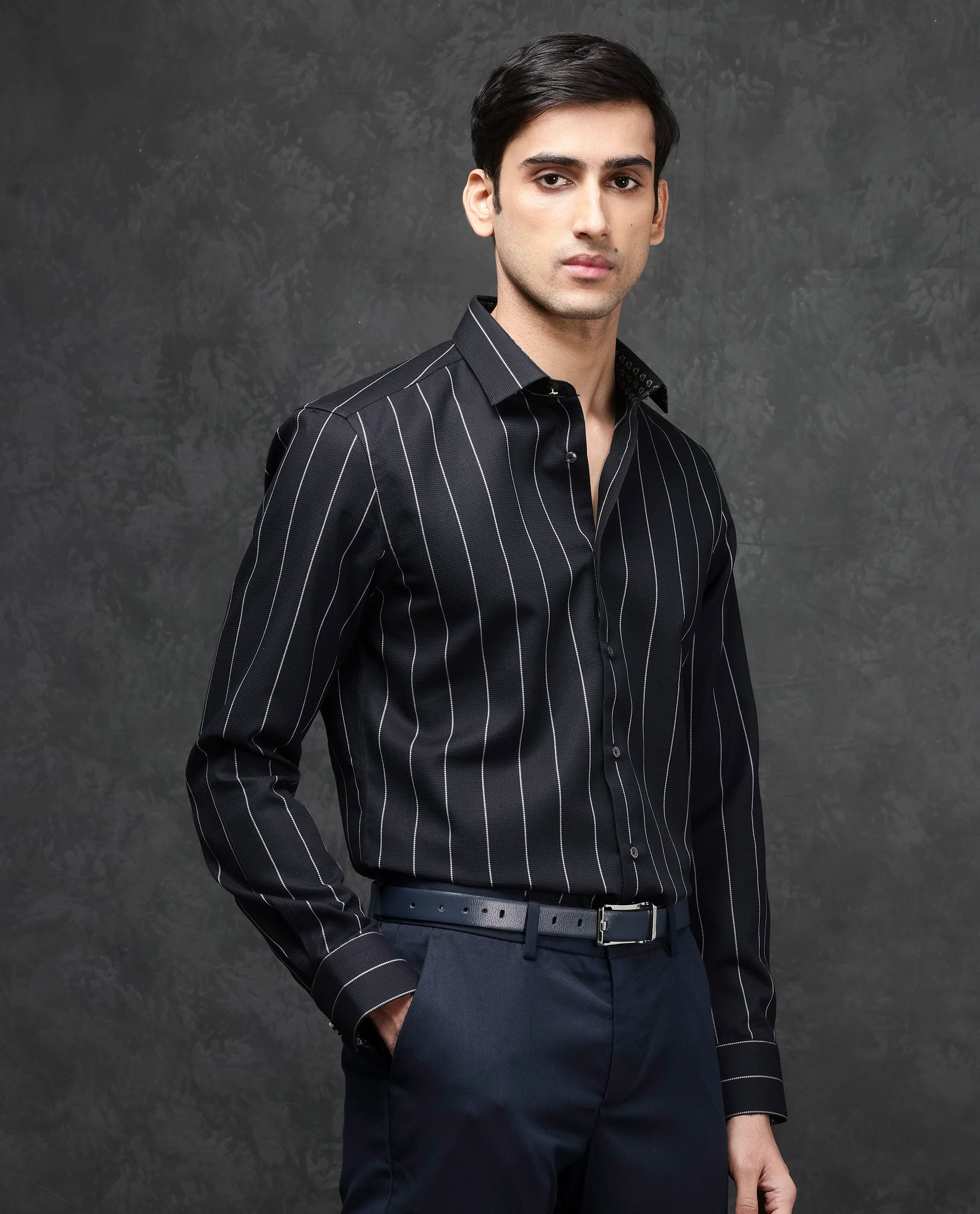 Rare Rabbit Men's Forty Black Cotton Striped Print Regular Fit Full Sleeve Collared Shirt - Image 5