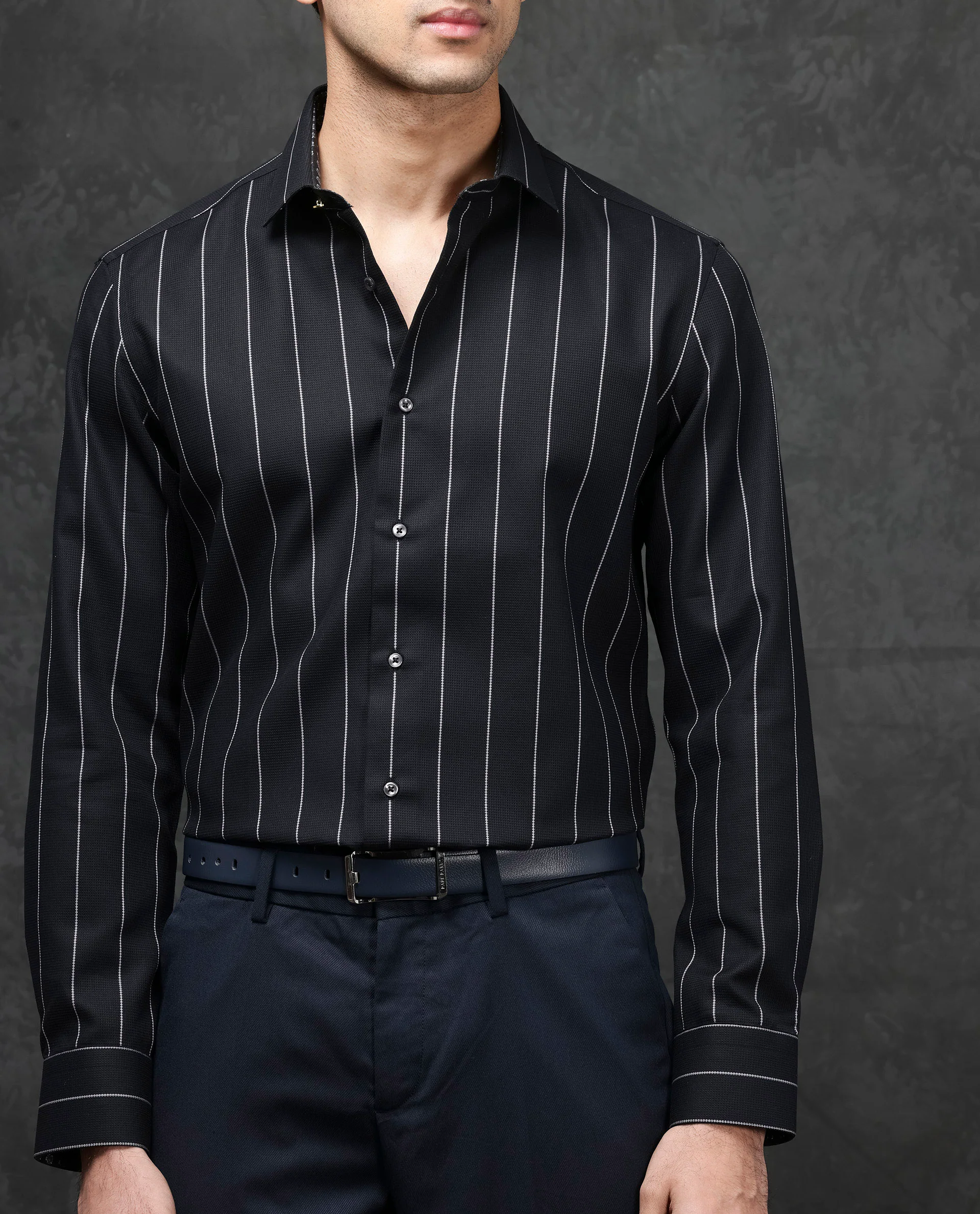 Rare Rabbit Men's Forty Black Cotton Striped Print Regular Fit Full Sleeve Collared Shirt - Image 6